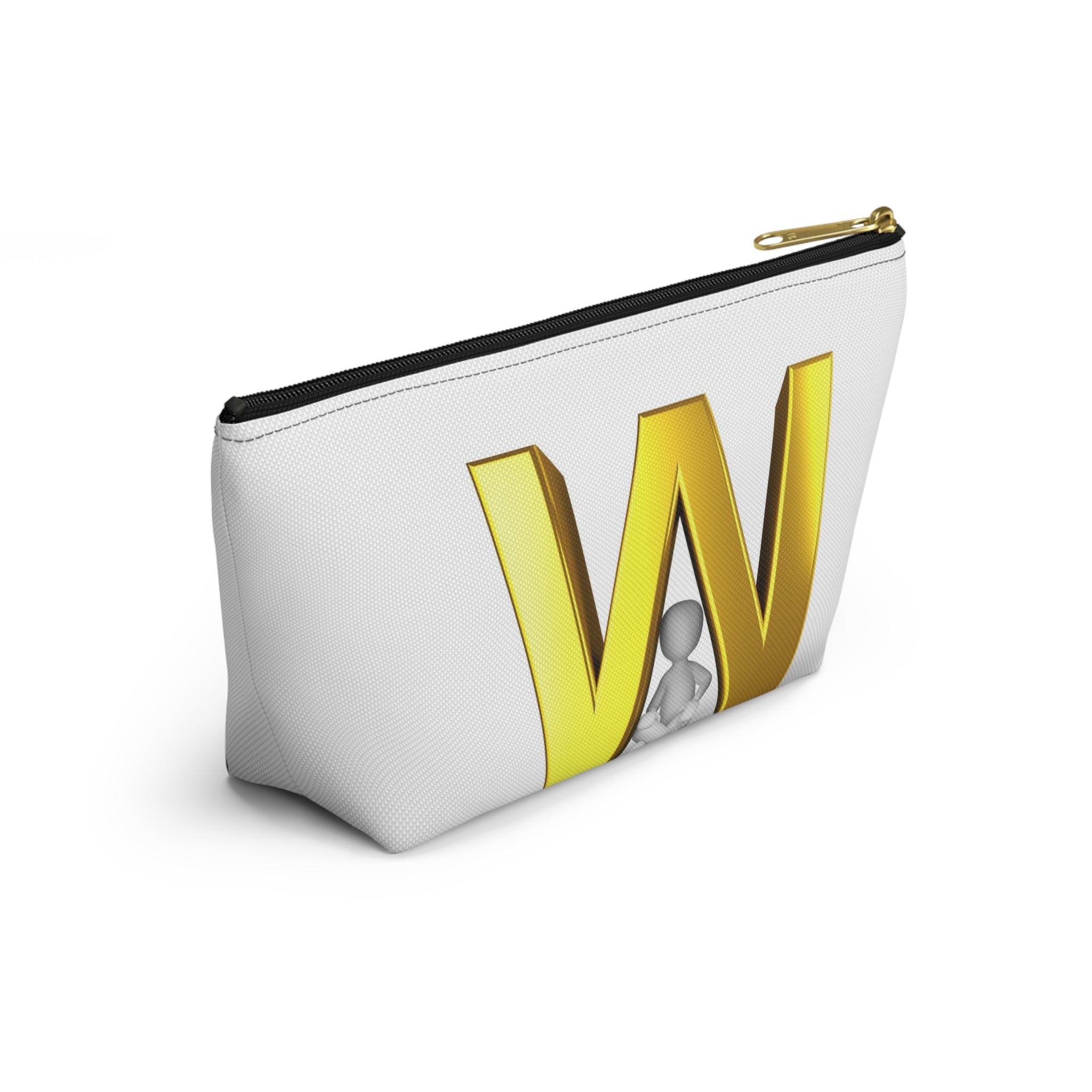 Gold Letter W monogram Accessory Pouch | Initial W T bottom cosmetic bag