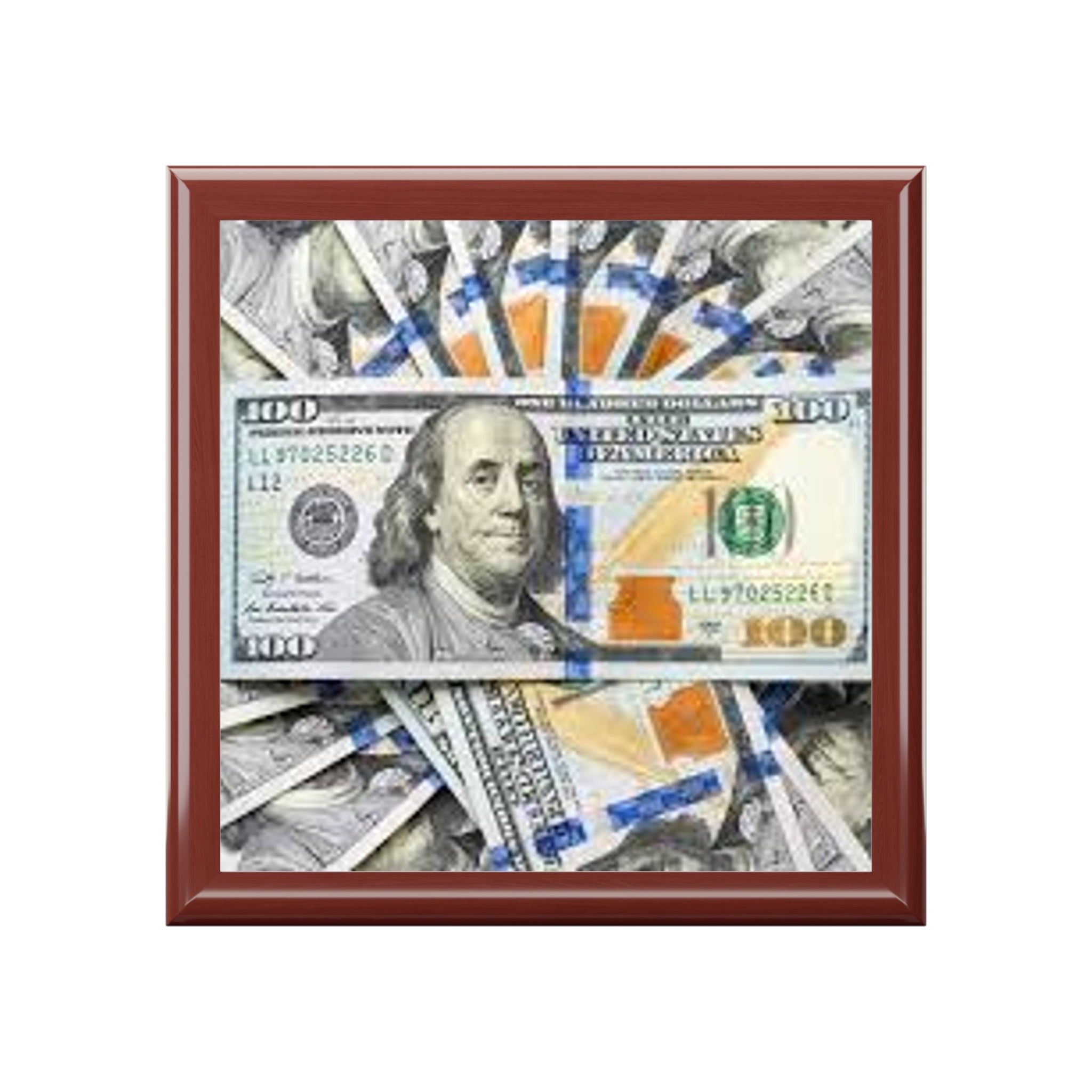 Boîte à bijoux Benjamin Franklin Money Collage | Organisateur de souvenirs noir