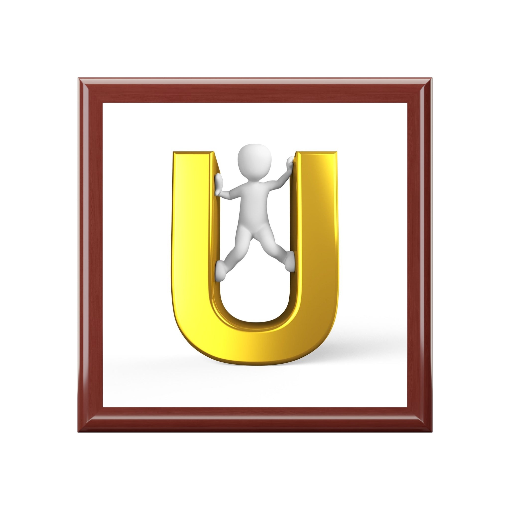 Gold Letter U Monogram Jewelry Box | Initial Keepsake Box