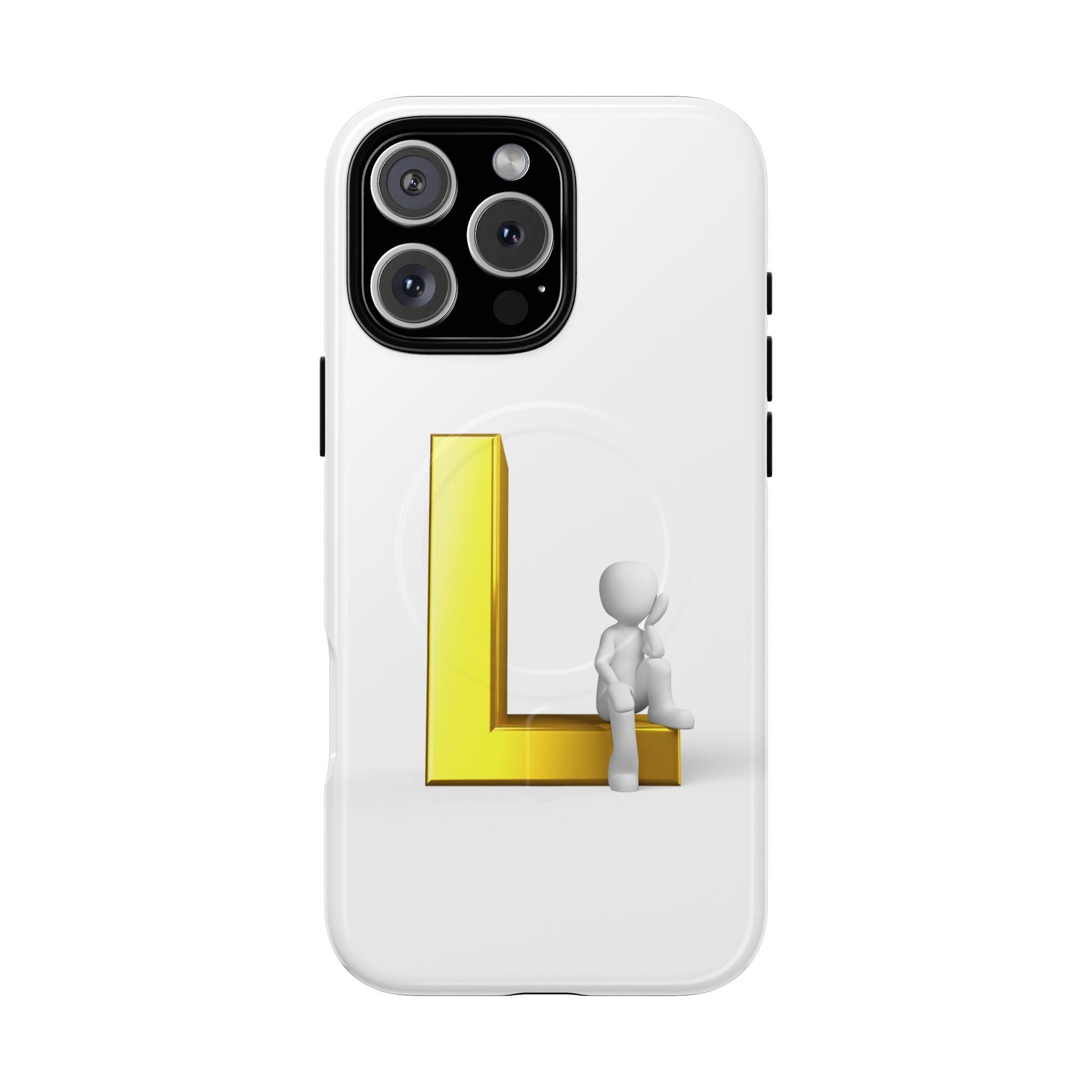 Yellow 3D Letter L with Sitting Figure phone case | Tough Magnetic Case