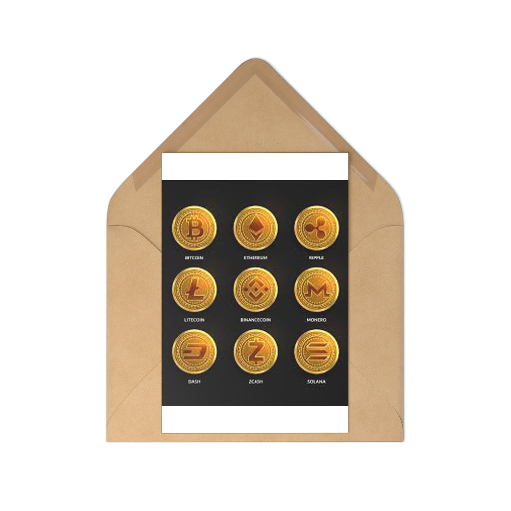 Cryptocurrency Coin Icons Postcards | Bitcoin Ethereum Ripple Litecoin Monero Set