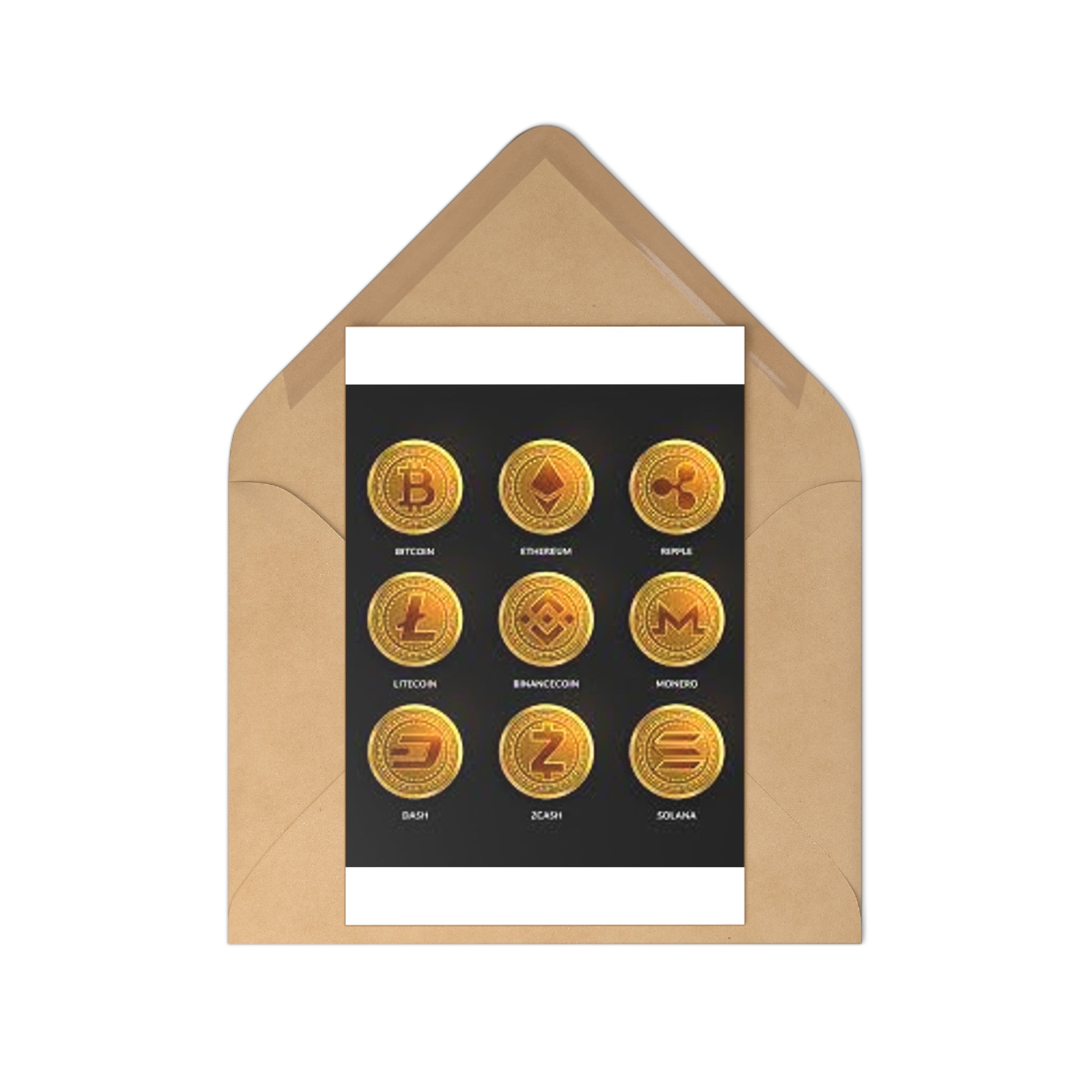 Cryptocurrency Coin Icons Postcards | Bitcoin Ethereum Ripple Litecoin Monero Set