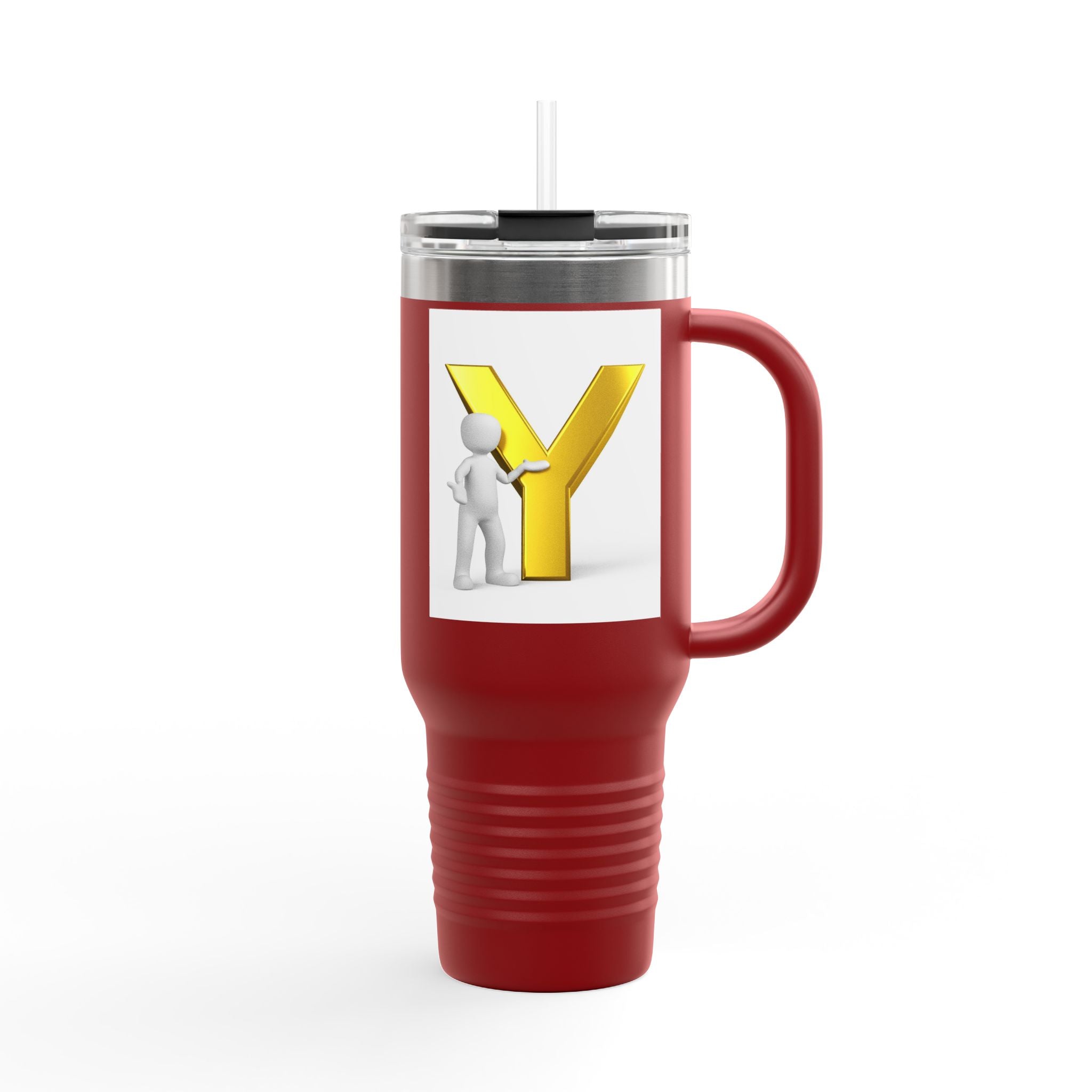 Yellow 3D Letter Y with Figure Travel Mug