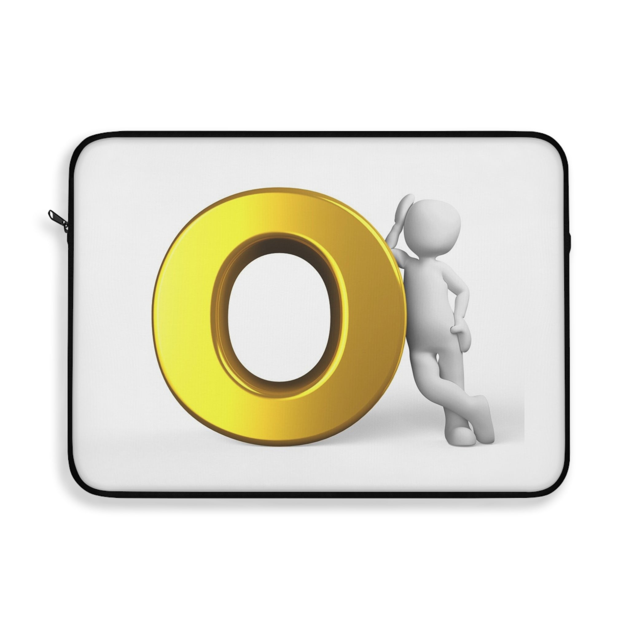 3D Gold Letter O with Leaning Figurine Laptop Sleeve | Initial O