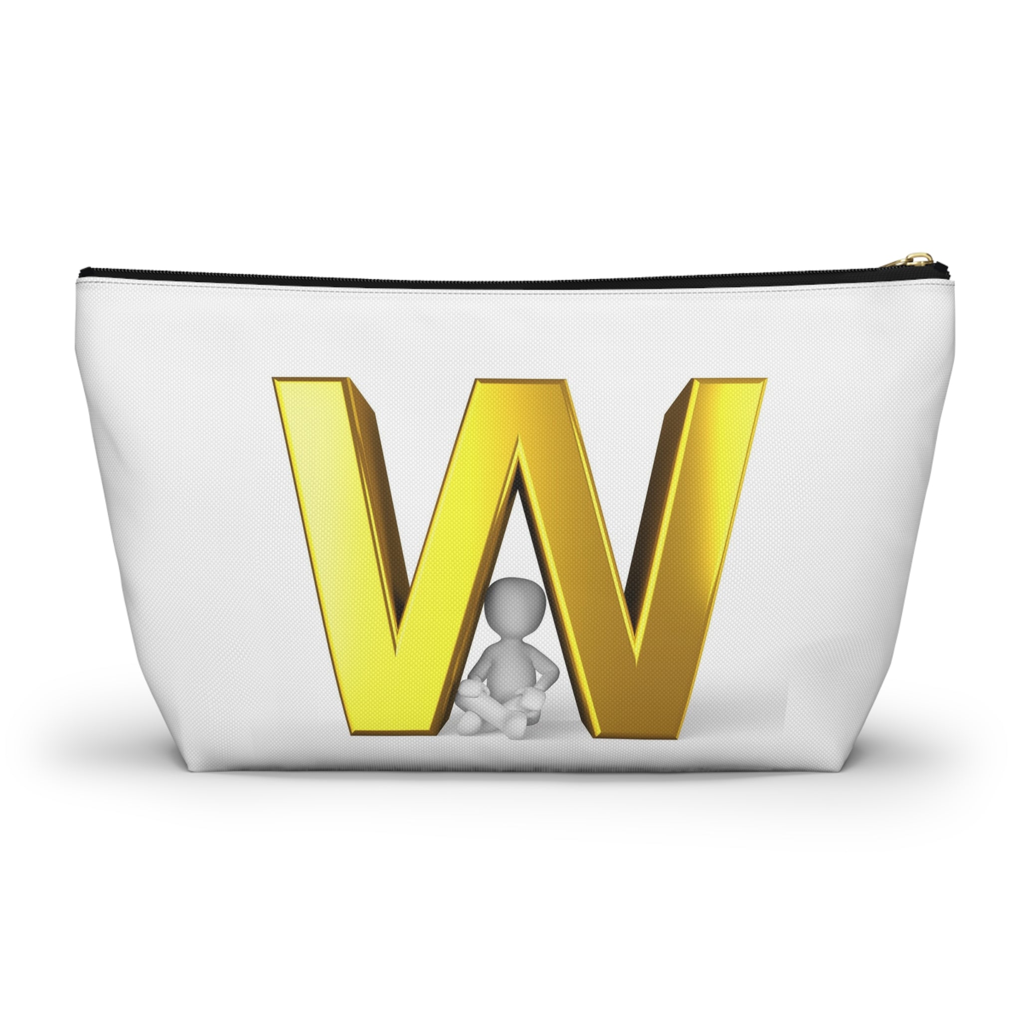 Gold Letter W monogram Accessory Pouch | Initial W T bottom cosmetic bag