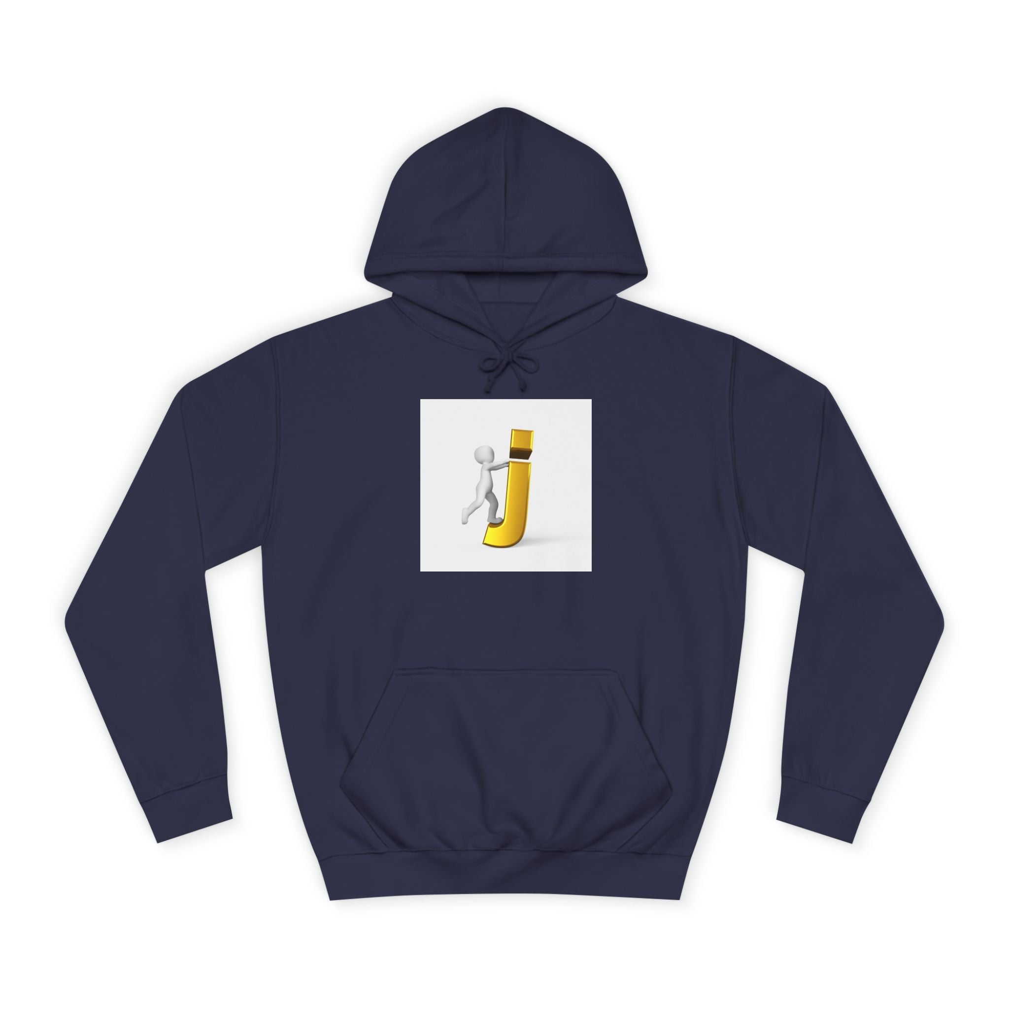 Sweat à capuche en 3D avec figurine bâton sur la lettre J en or | Monogramme initial lettre J