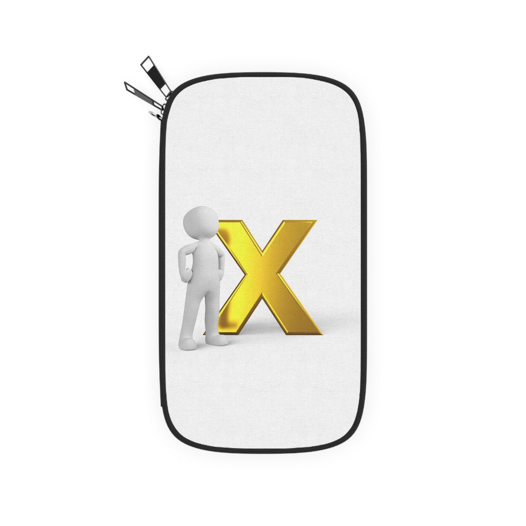 3D Figure with Gold X Passport Wallet | Minimal Graphic Travel Accessory