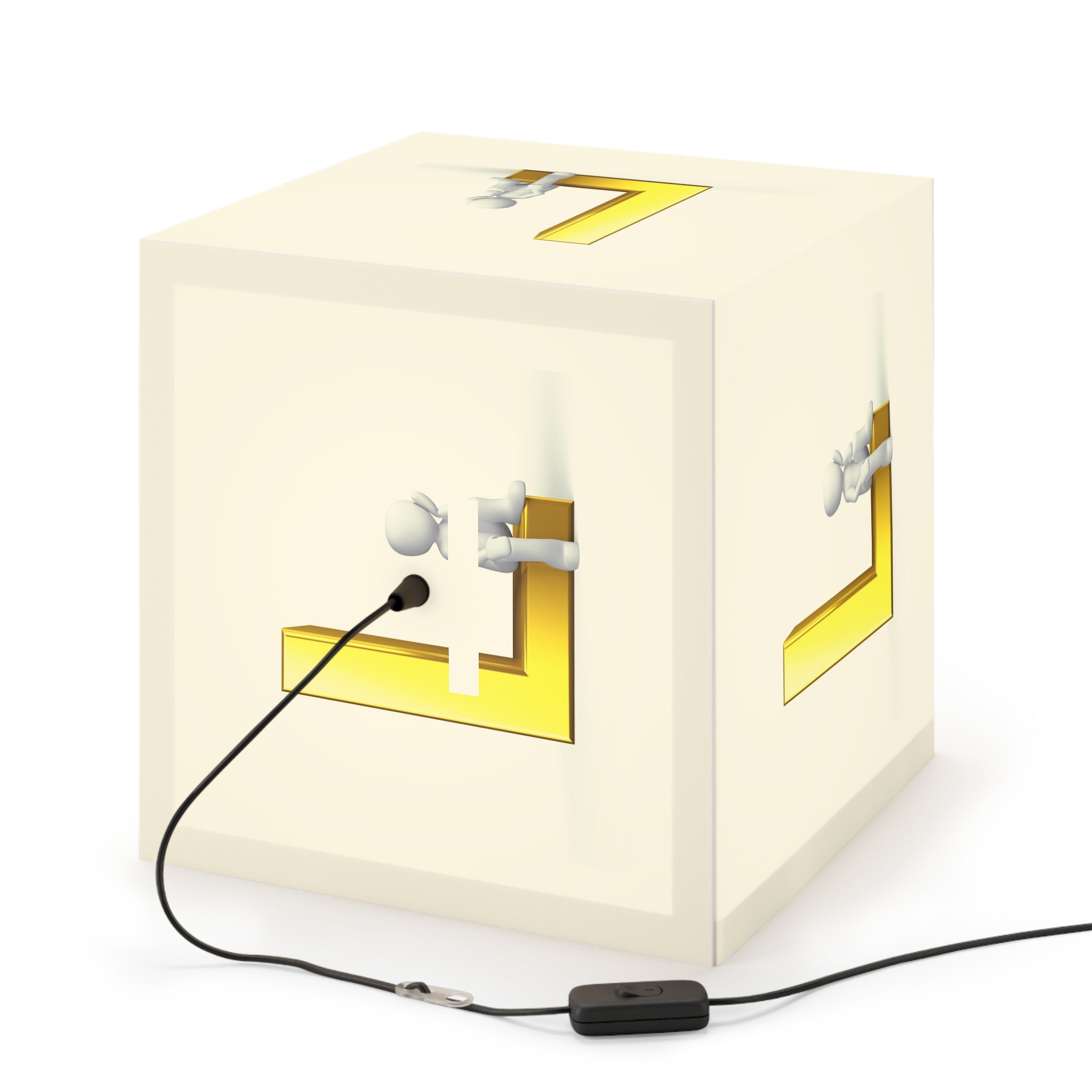 3D Stick Figure with Gold Letter L Light Cube Lamp | Modern Nursery Accent