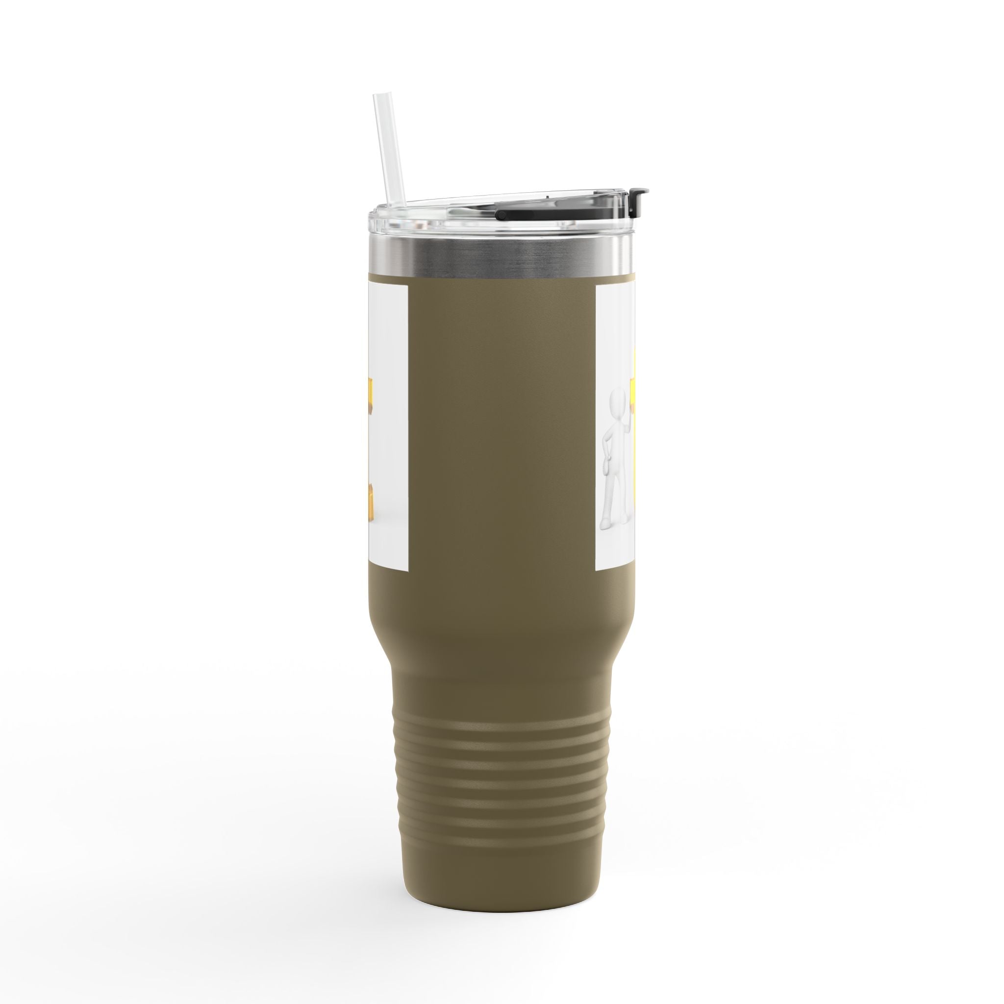 Gobelet de voyage isotherme de 40 oz avec bonhomme allumette en 3D et lettre T dorée | Grand gobelet