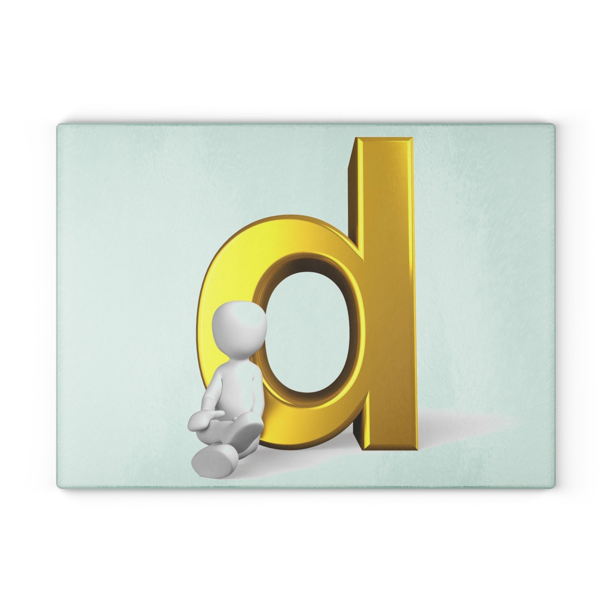 Gold Letter b with Sitting Figurine Glass Cutting Board | Alphabet Kitchen Decor