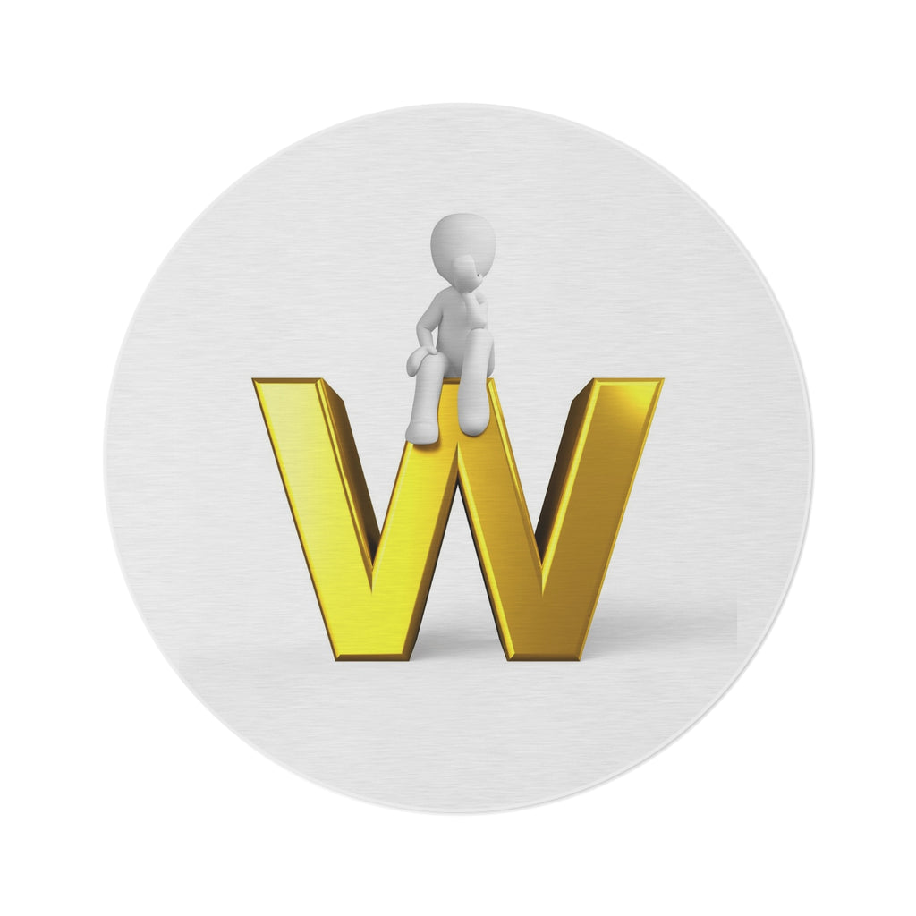 3D Gold Letter W with Sitting Figure Round Rug | Monogram Initial Rug