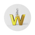 3D Gold Letter W with Sitting Figure Round Rug | Monogram Initial Rug