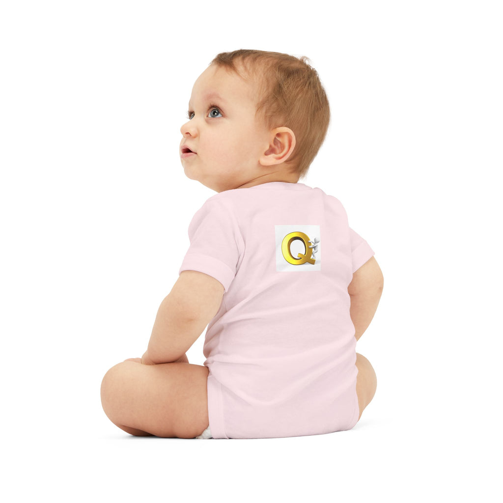 Gold Letter Q with Cute Figure Infant One Piece | Baby Monogram Bodysuit