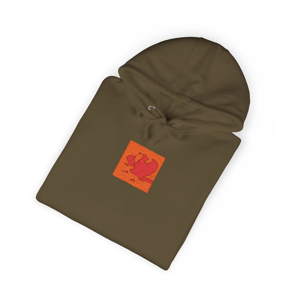 Orange Phoenix Pixel Art Hoodie | Square Chest & Sleeve Patch