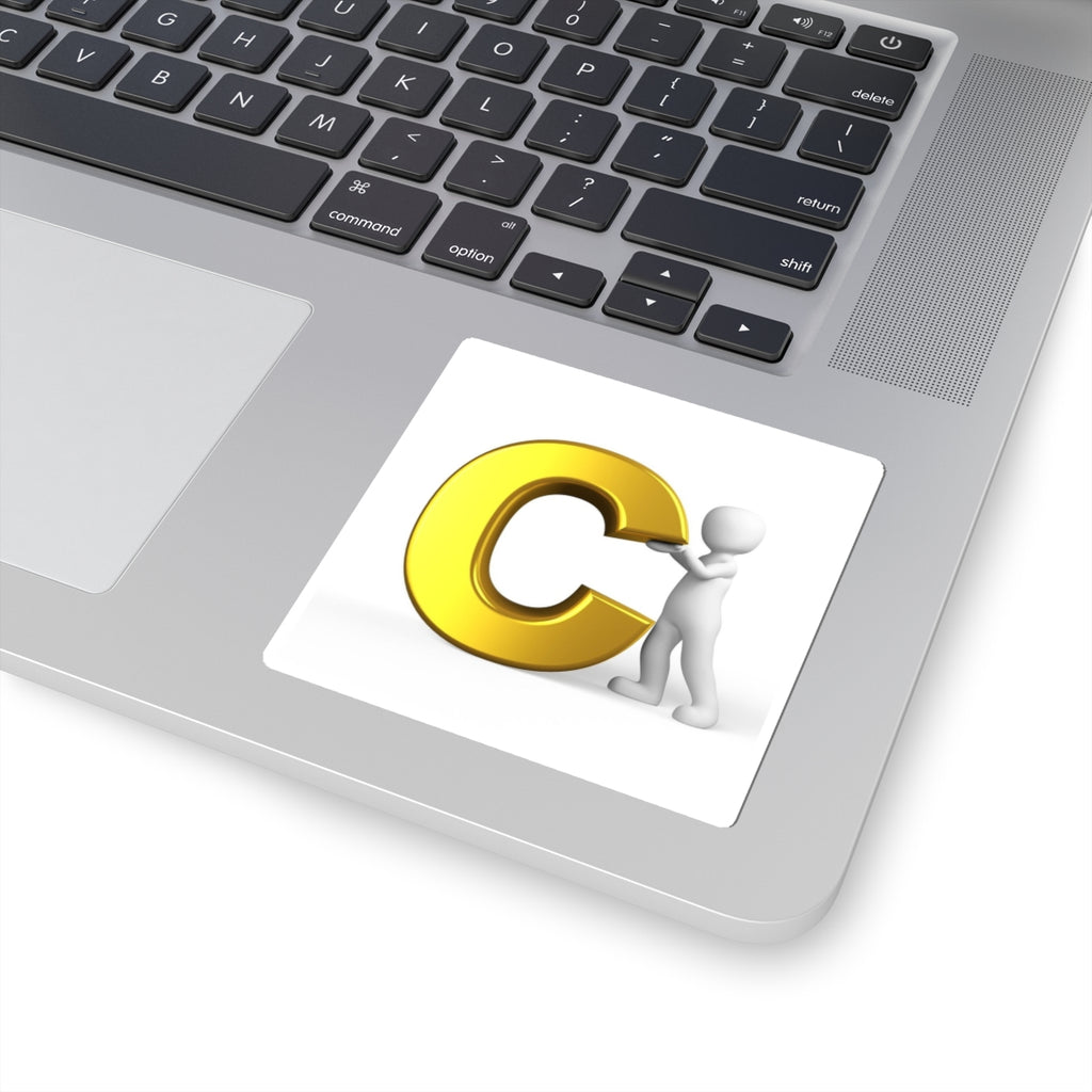 3D Gold Letter C with Character Sticker | Kiss-Cut Sticker