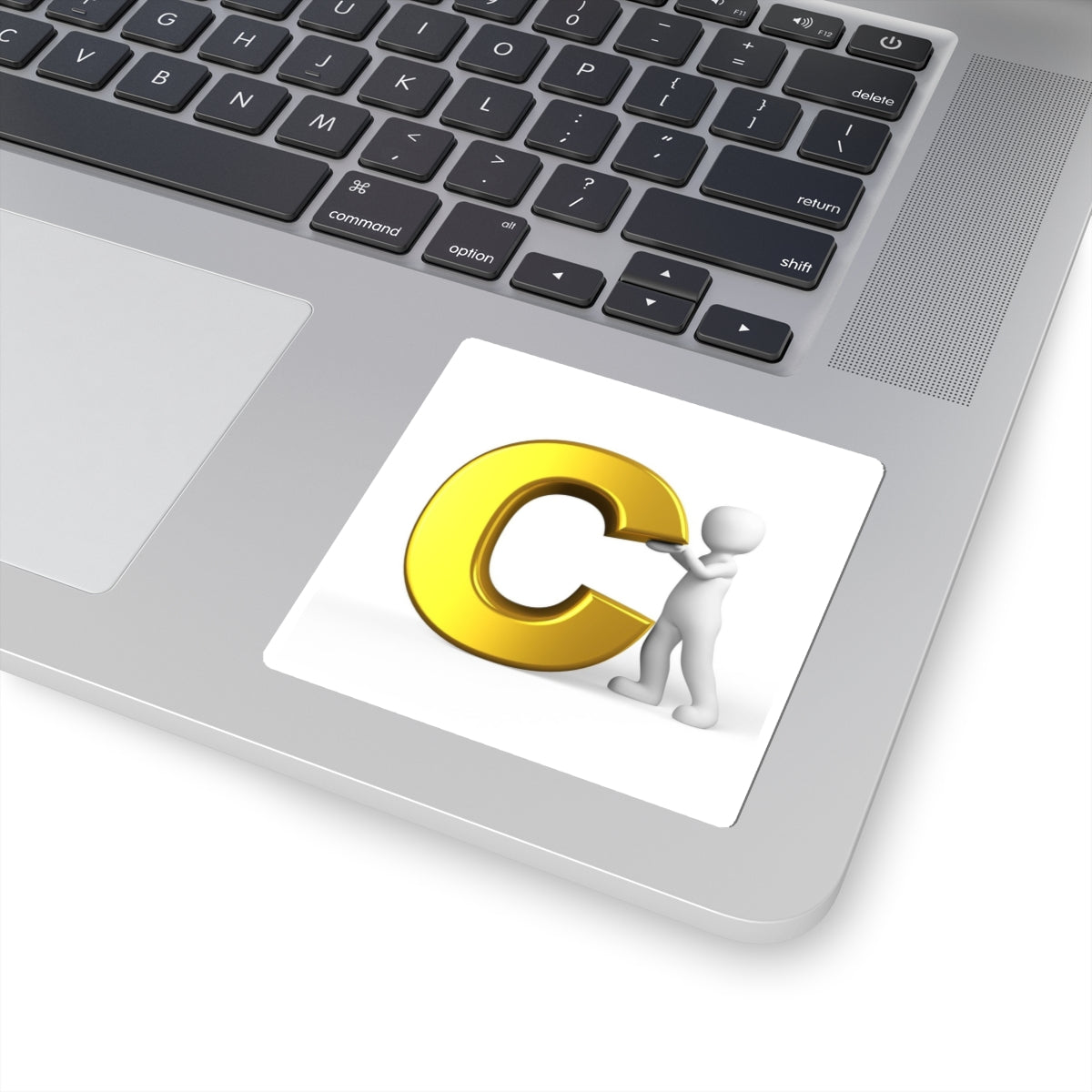 3D Gold Letter C with Character Sticker | Kiss-Cut Sticker