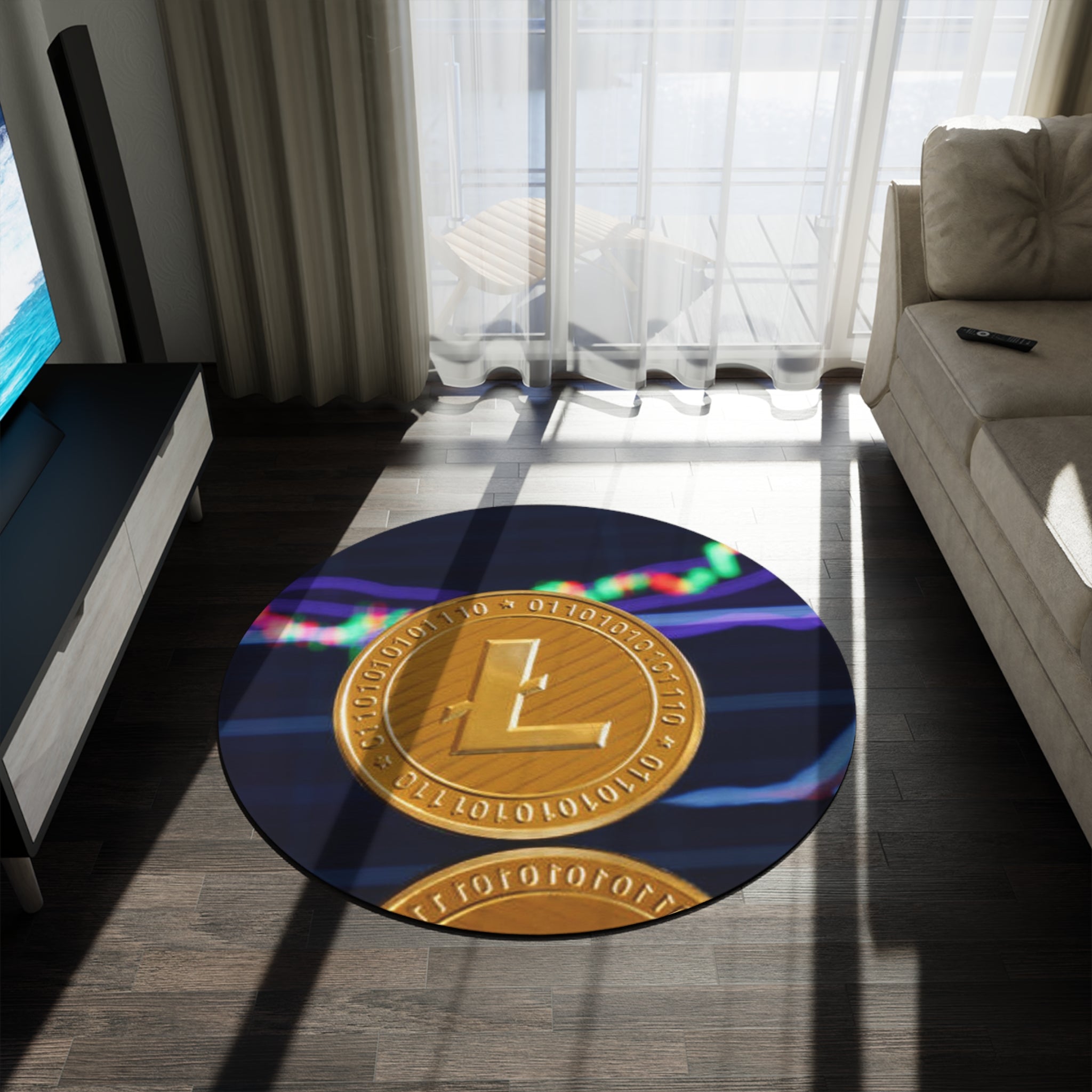 Litecoin Coin Crypto Round Rug | Cryptocurrency Floor Mat, Digital Currency Decor