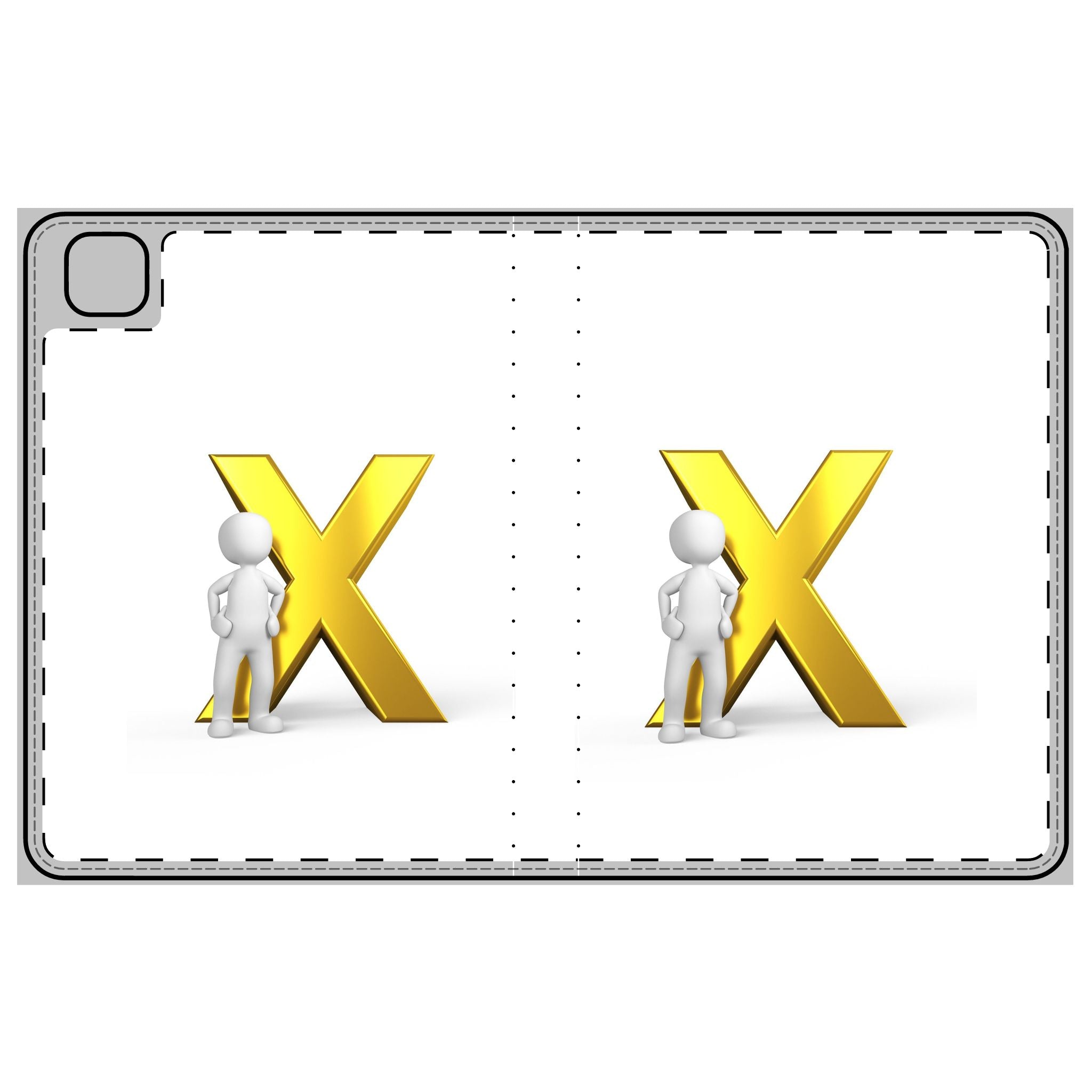 Étui portefeuille Gold X avec figurine 3D pour tablette | Housse initiale lettre X