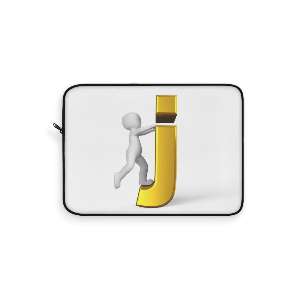 3D Stick Figure Climbing Gold Letter J Laptop Sleeve | Monogram Initial Case