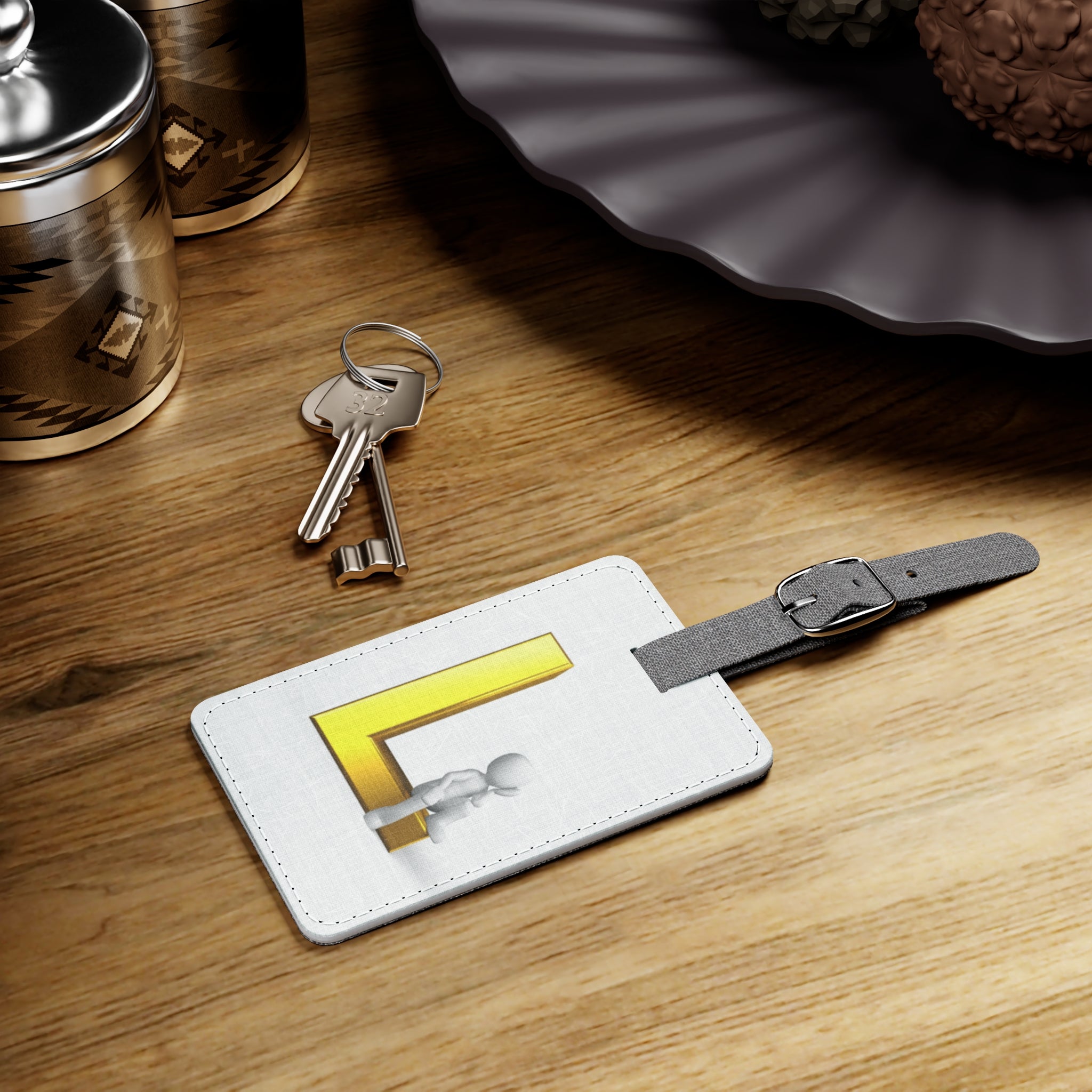 Yellow Letter L with Little Figure Luggage Tag | Monogram Initial Travel Tag