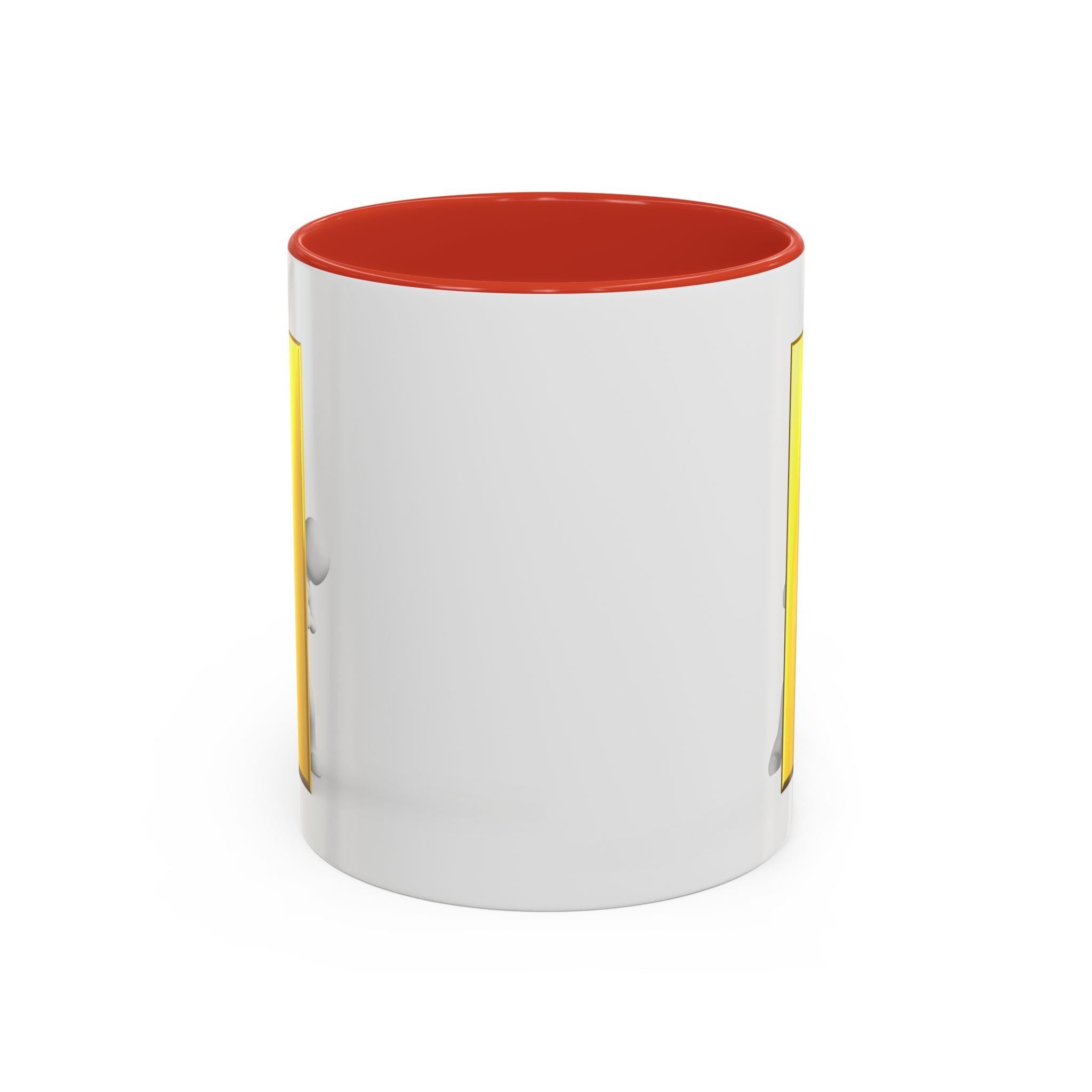 Mug en céramique avec bonhomme allumette jetant un coup d'œil derrière la lettre i dorée | Tasse à café avec anse et intérieur contrastants