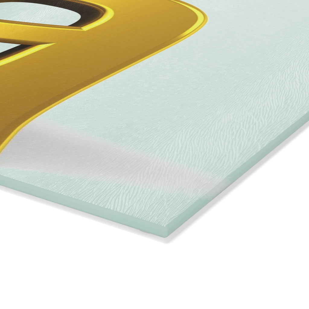 3D Gold Letter A with Figure Glass Cutting Board | Monogram Kitchen Decor