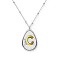 Personalized Oval Pendant Necklace — Gold Initial 'C' Monogram Teardrop Charm