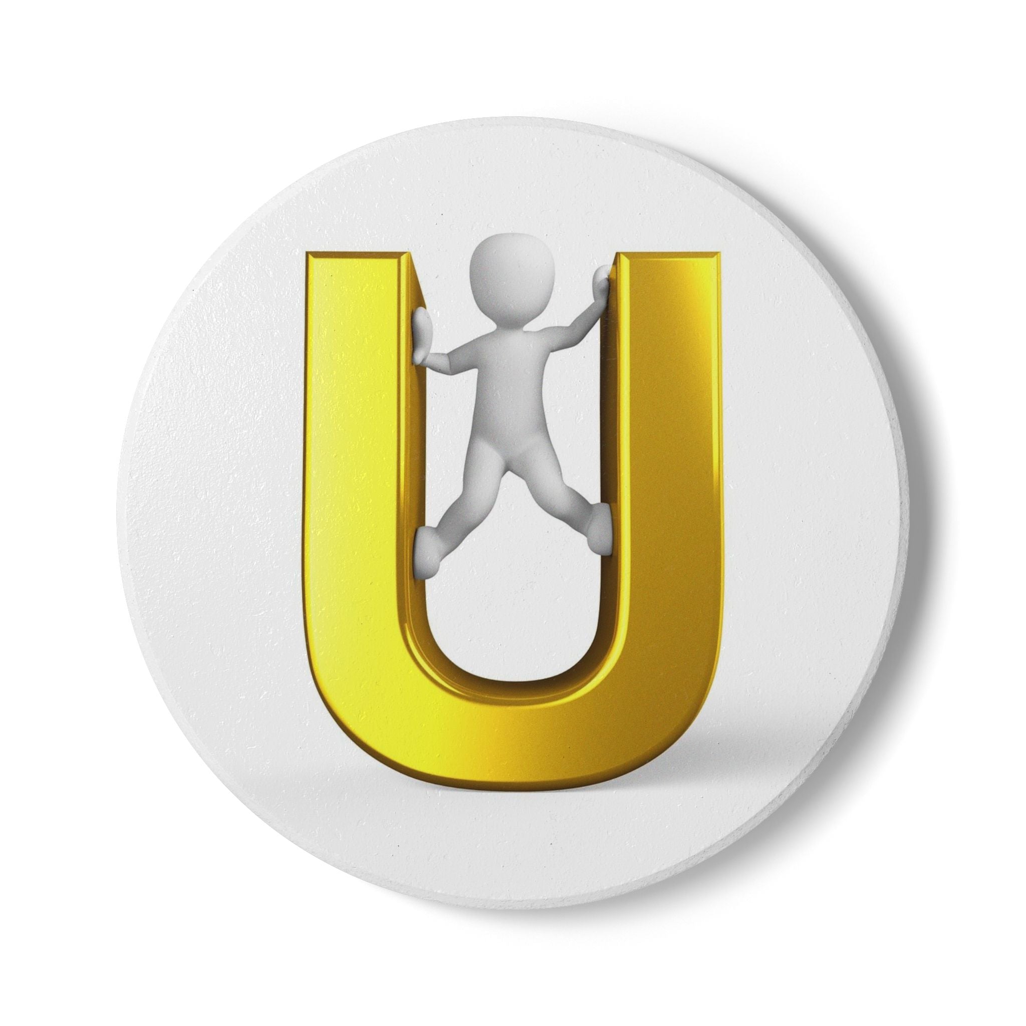 Gold Letter U with Climber Ceramic Coaster | Monogram Initial Coaster