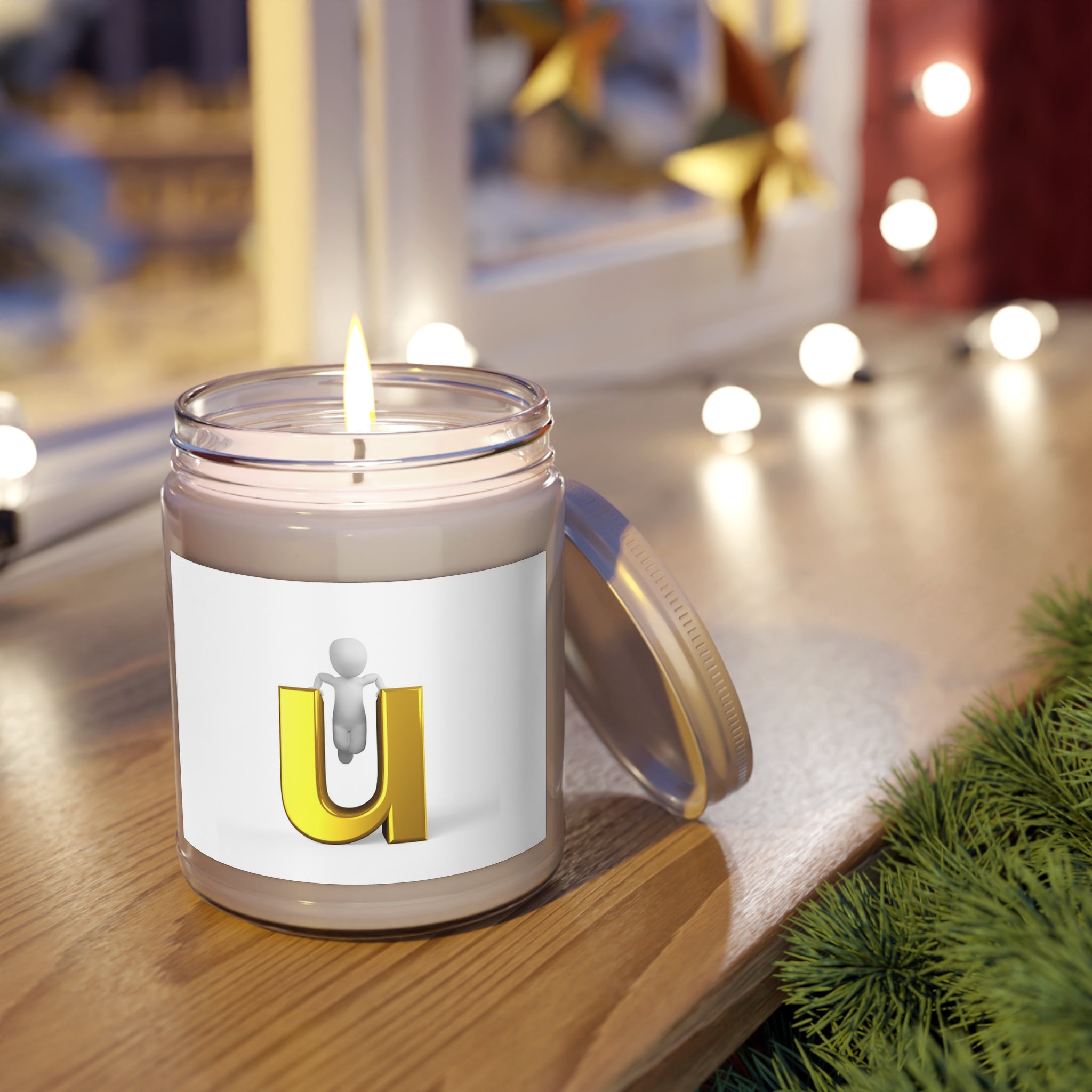 Lettre U en or 3D avec bougie figurine