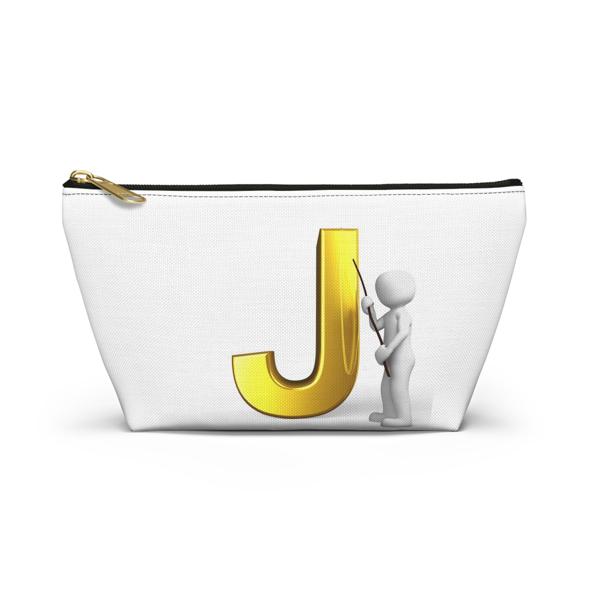 Gold Letter J with Pointing Character Accessory Pouch | Monogram Makeup Bag