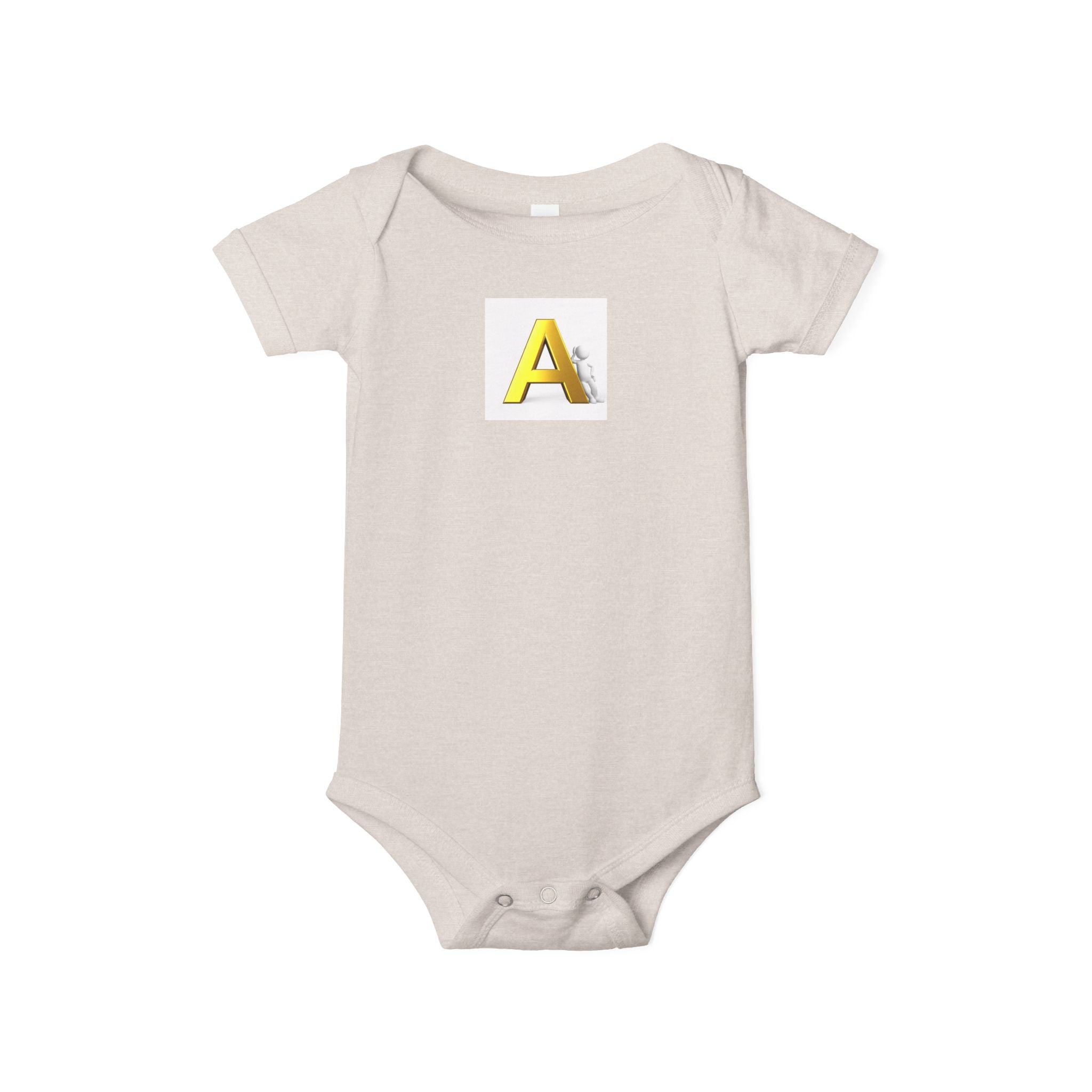 Grenouillère bébé jaune en jersey une pièce | Lettre A majuscule