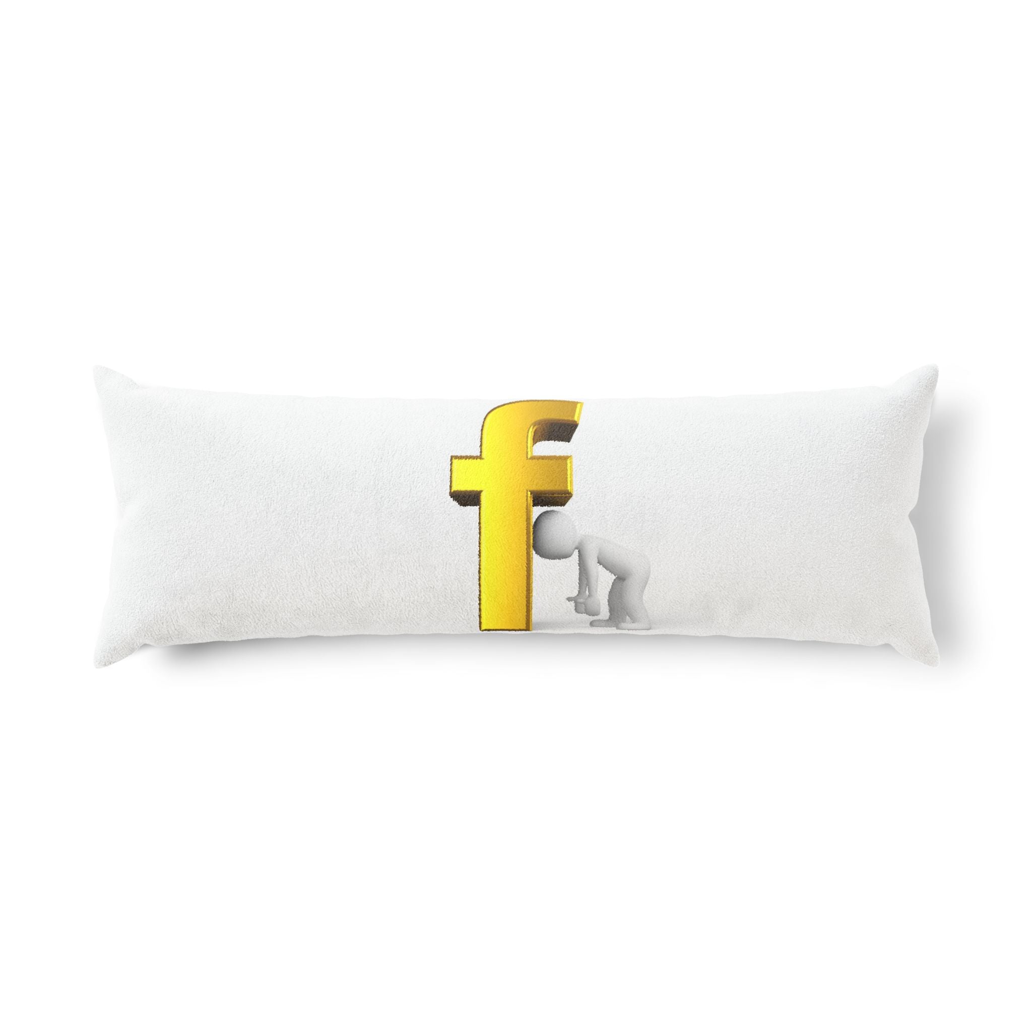 Stick Figure Peeking Around Gold Letter F Body Pillow | Novelty Typographic Pillow