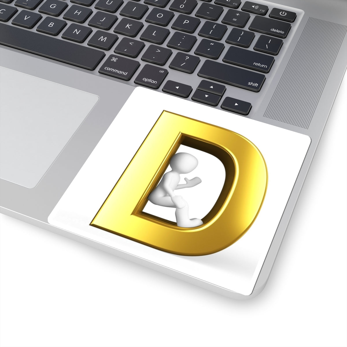 Gold Letter D with Sitting Figure Sticker | Kiss-Cut Sticker