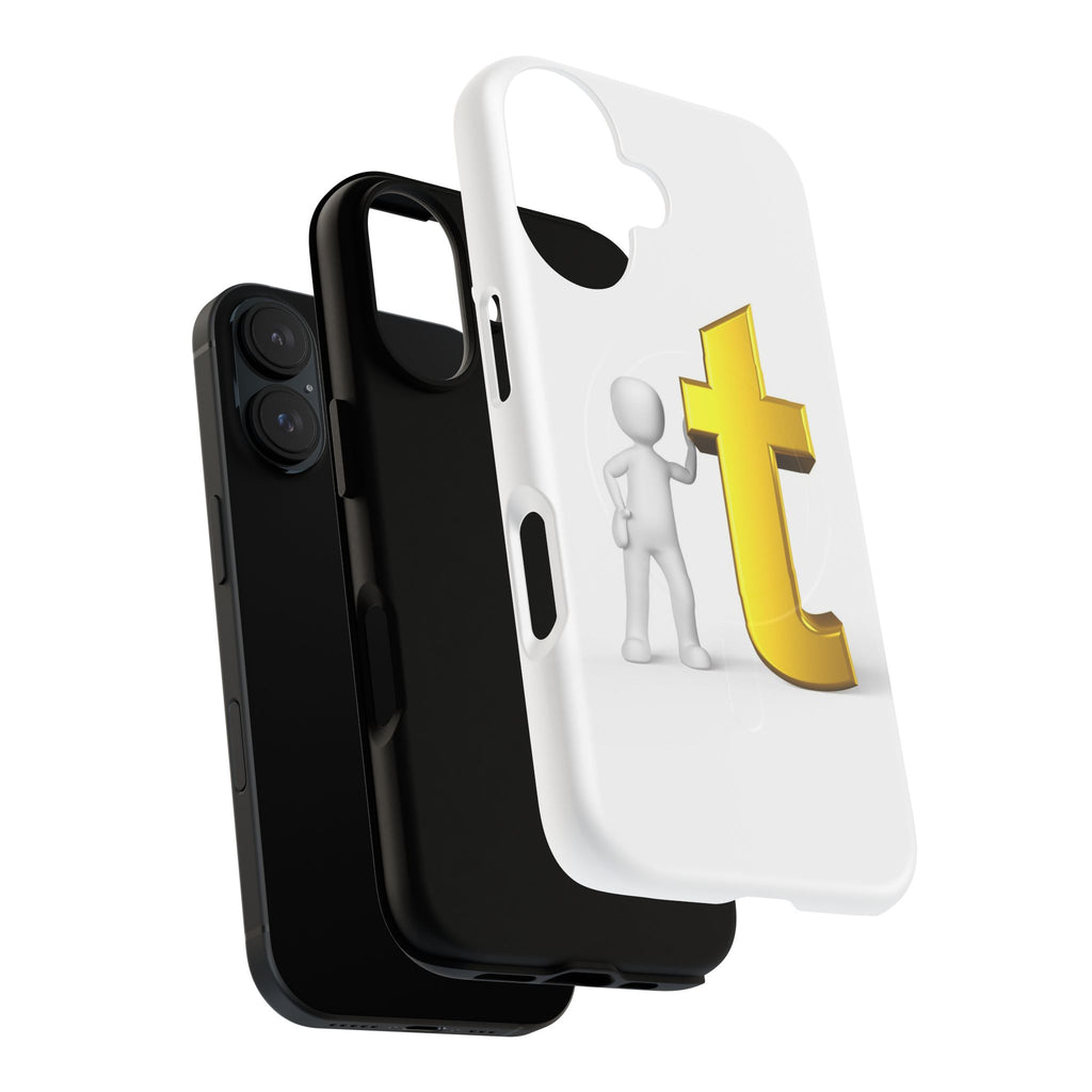 3D Person Leaning on Gold Letter T phone case | Tough Magnetic Case