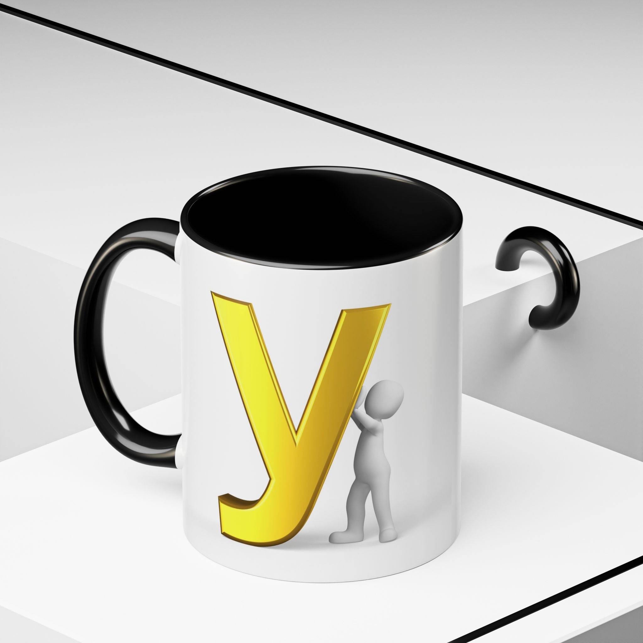 Goldener Buchstabe Y mit 3D-Figur Akzent Kaffeetasse | Initialen Monogramm