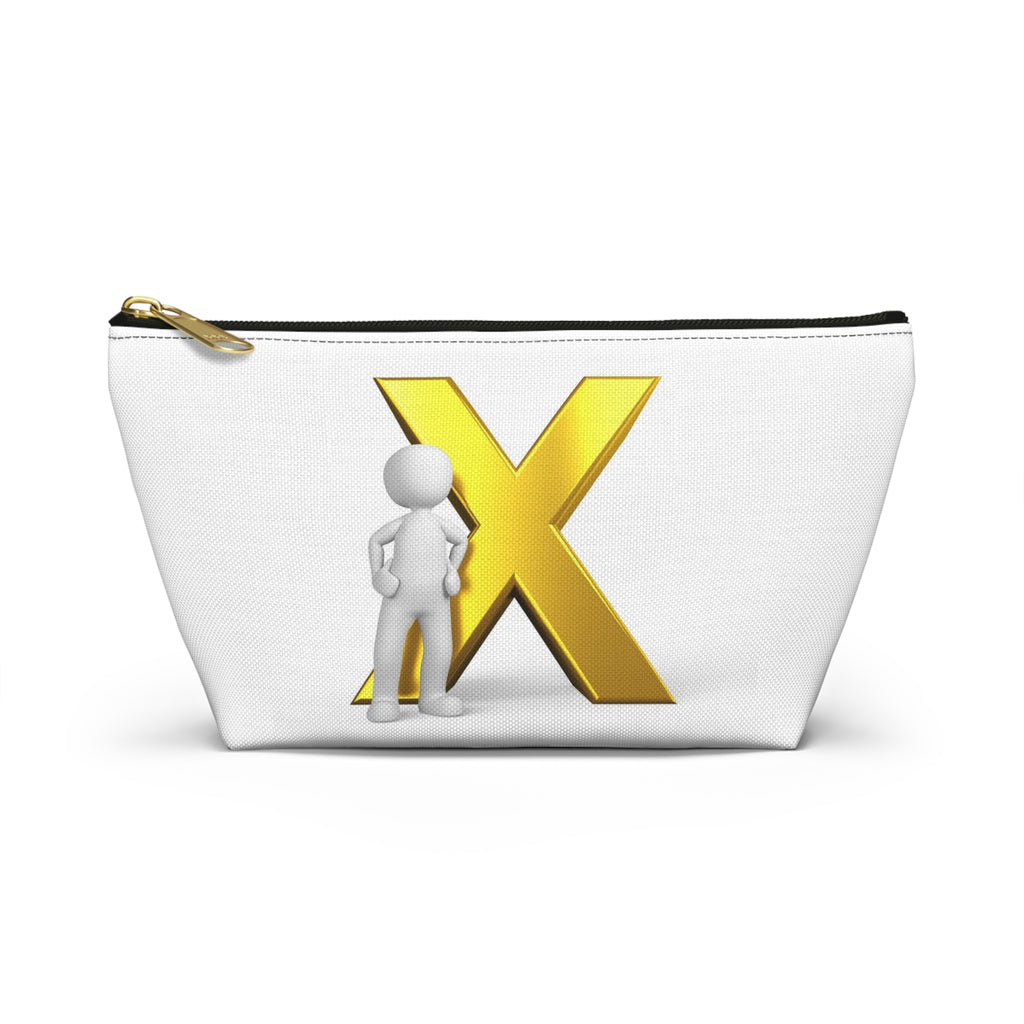 Gold Letter X with Stick Figure Accessory Pouch | T-Bottom Zipper Pouch