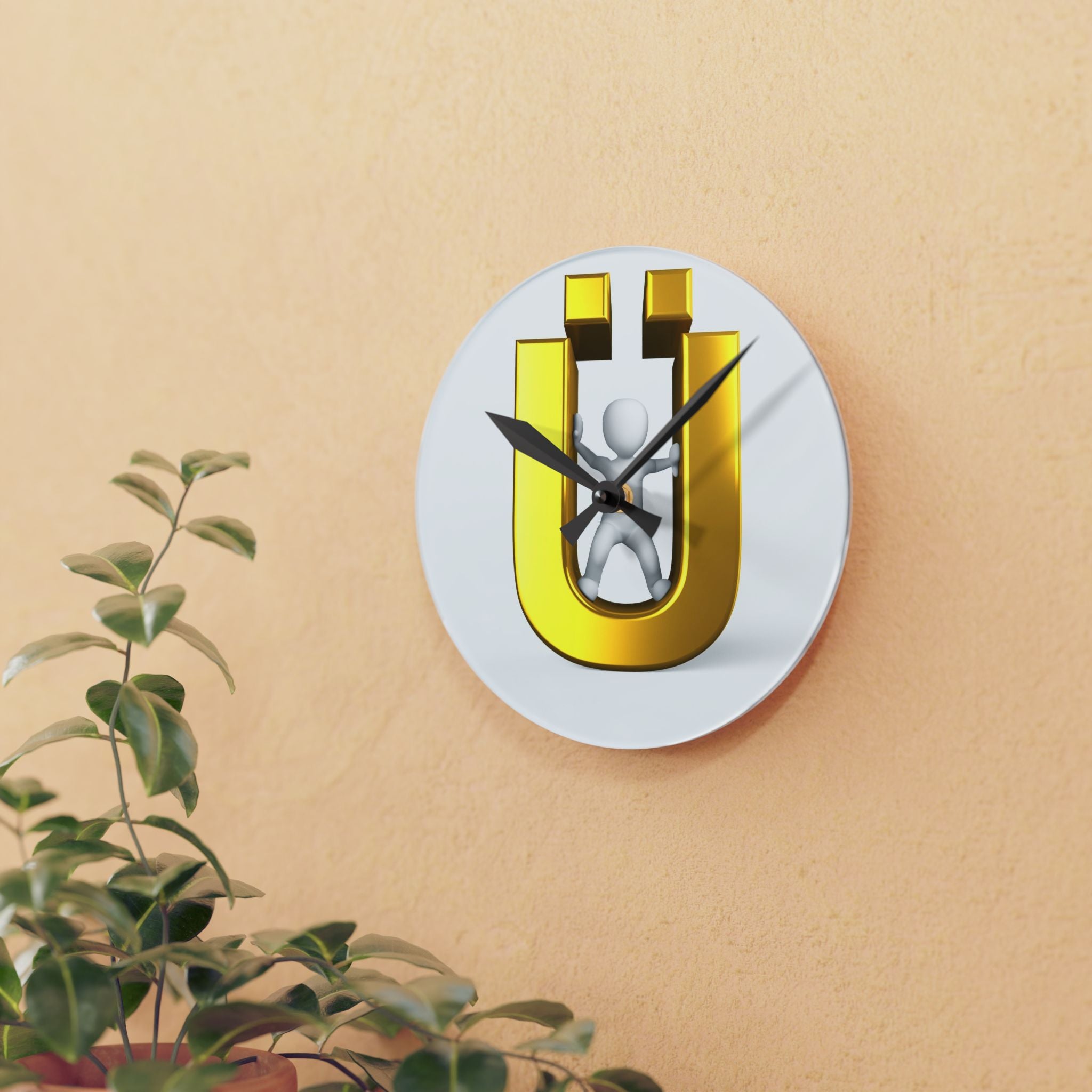 Golden Letter Ü Acrylic Wall Clock | Modern Typography Decor
