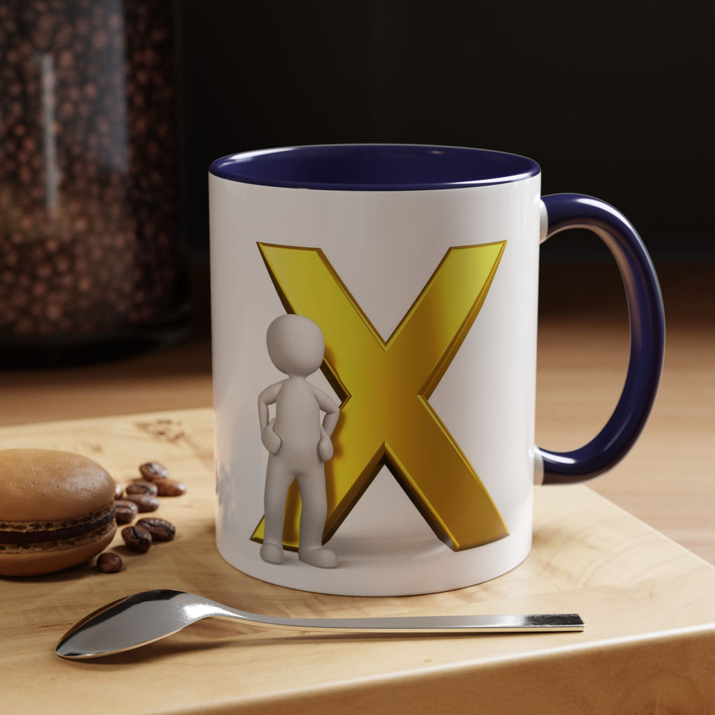 Mug à anse avec lettre X dorée et figurine 3D | Mug à café 11oz 15oz