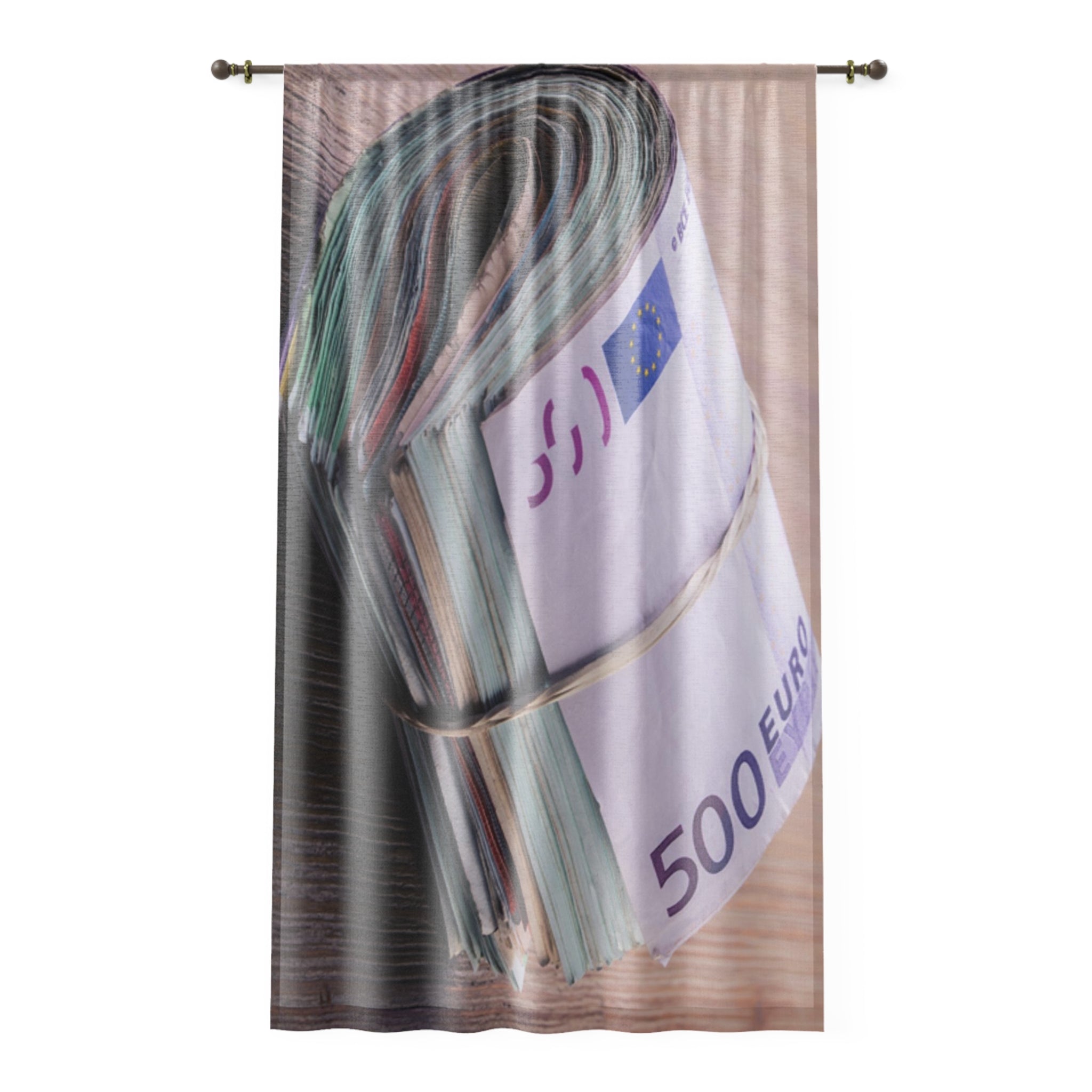 Rolled 500 Euro Banknotes Window Curtain | Money Print, Novelty Home Decor