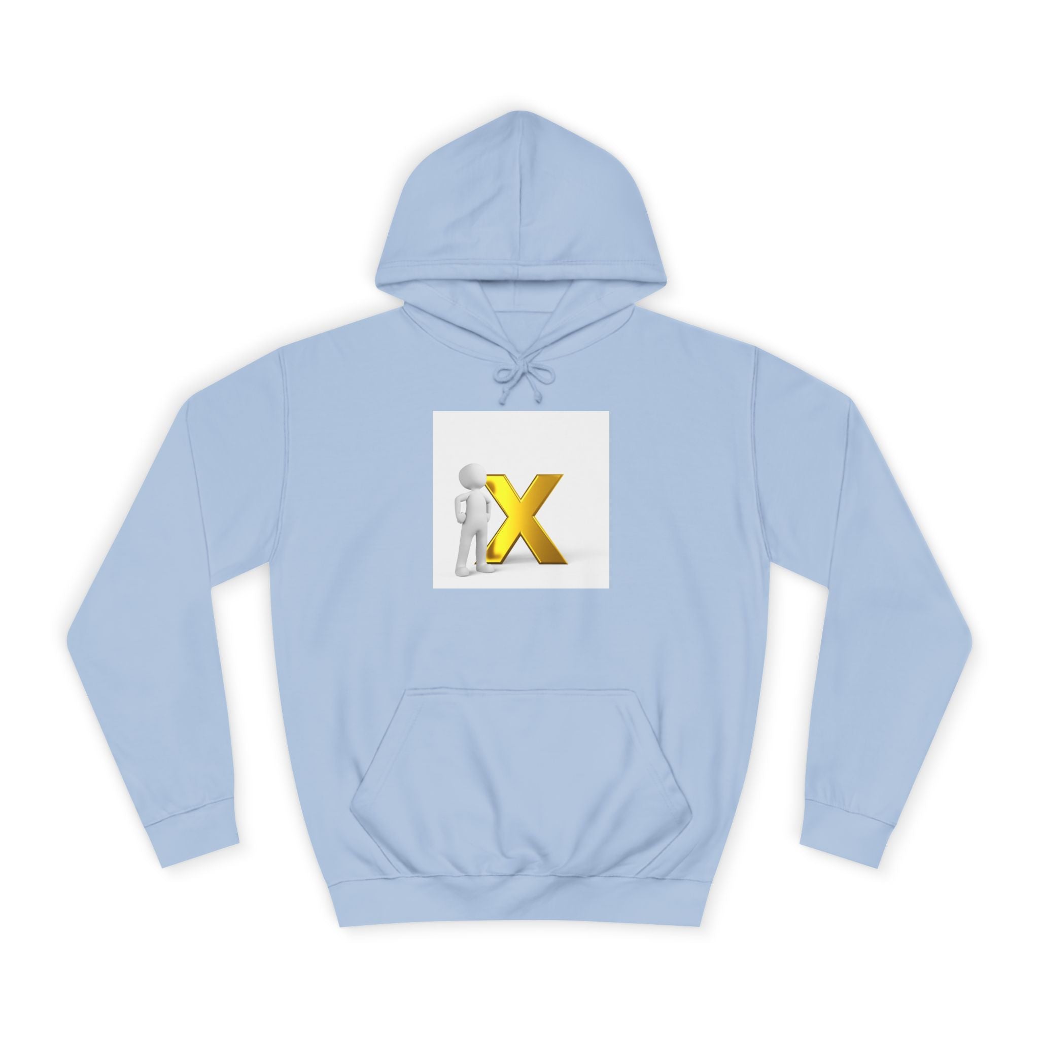 3D Figure Leaning on Gold X Hoodie | Letter X Initial Pullover