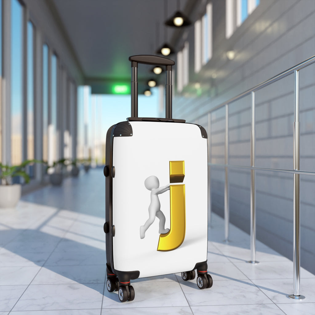 3D Person Riding Gold Letter J Suitcase | Personalized Initial Luggage