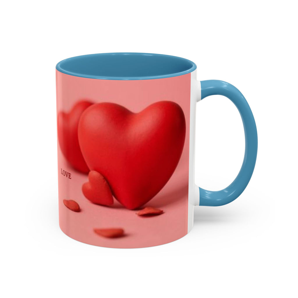Red Heart Love Design Accent Coffee Mug | Valentine Heart Ceramic Mug