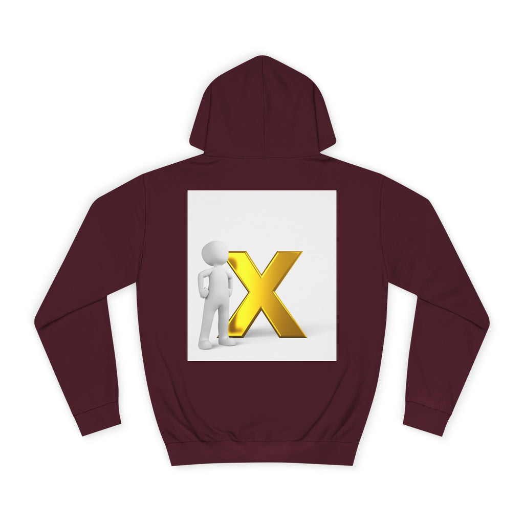 3D Figure Leaning on Gold X Hoodie | Letter X Initial Pullover