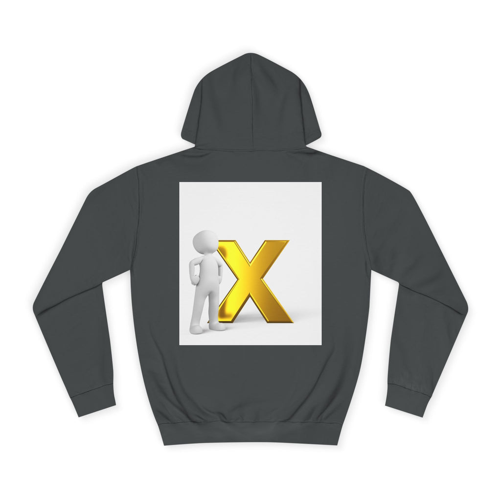 3D Figure Leaning on Gold X Hoodie | Letter X Initial Pullover