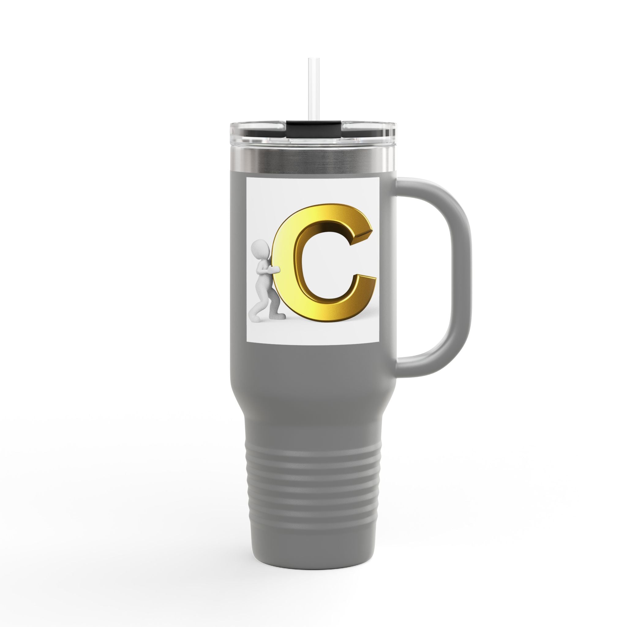 3D Gold Letter C Initial Travel Mug | 40oz Insulated Tumbler