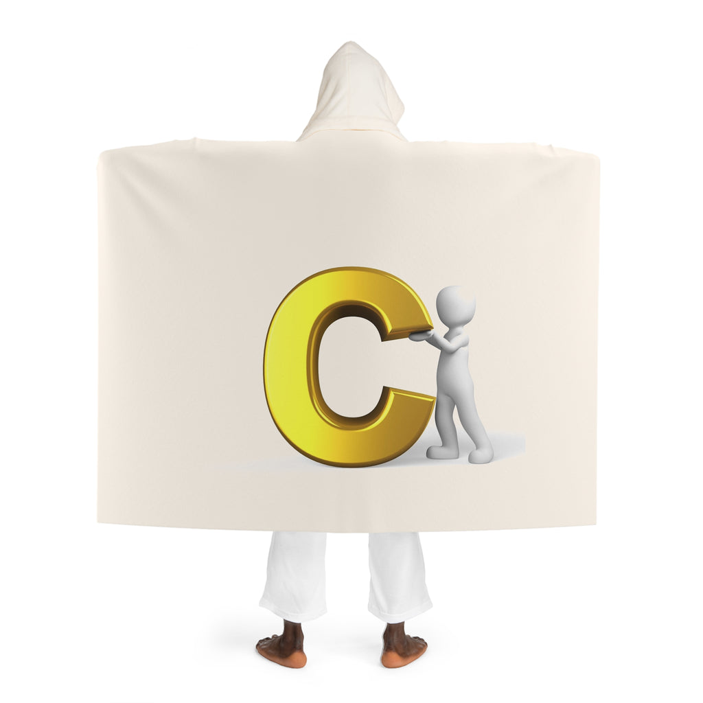 Cozy Hooded Sherpa Fleece Blanket | Gold Letter C With Figure
