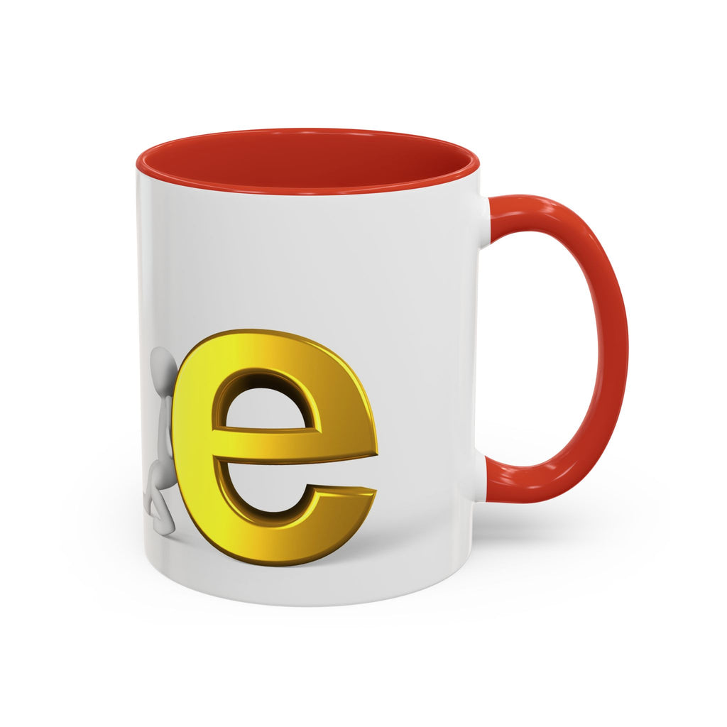 3D Stick Figure Pushing Gold Letter e Accent Coffee Mug | Black Handle, Interior
