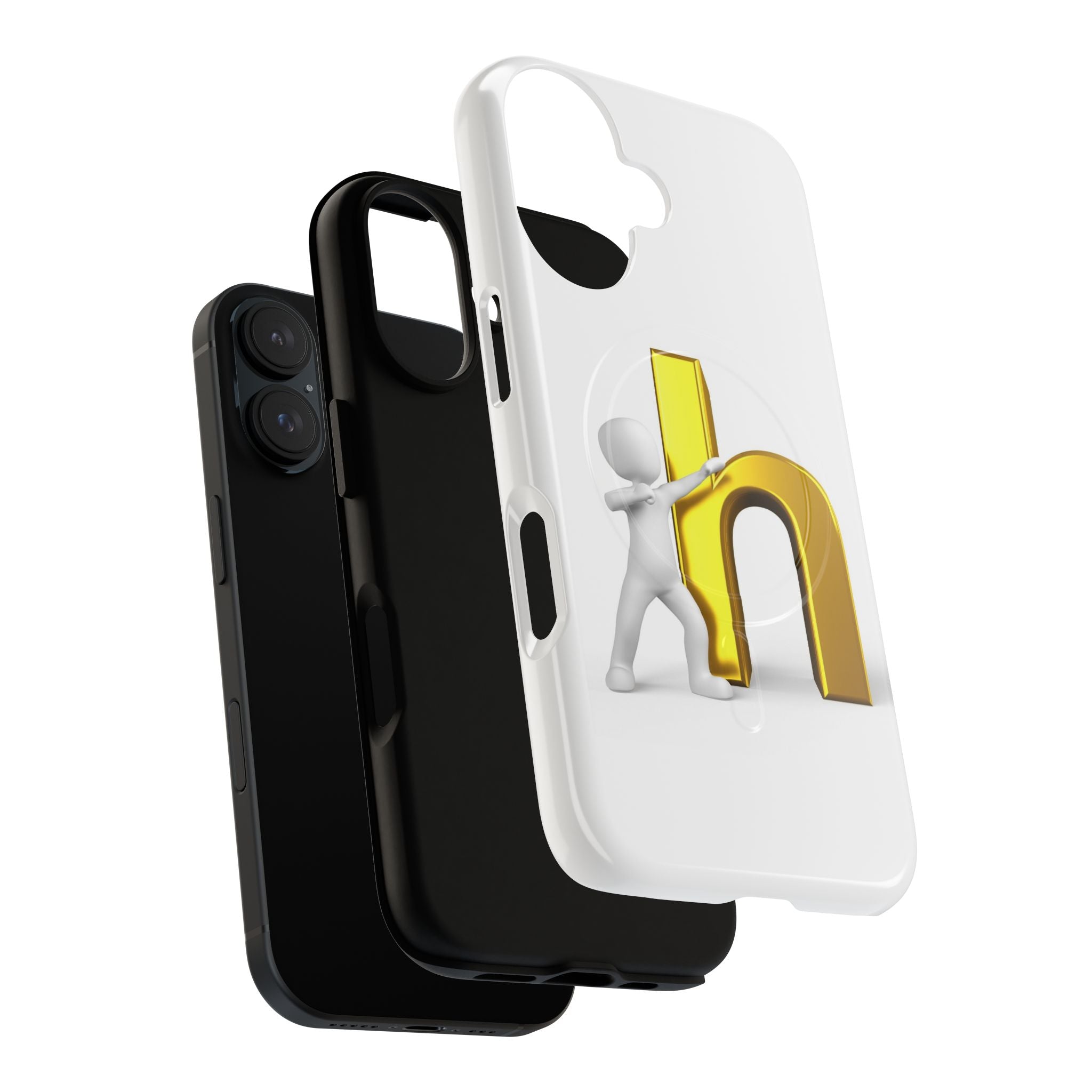 3D Person Pushing Gold Letter h Phone Case | Tough Magnetic Case