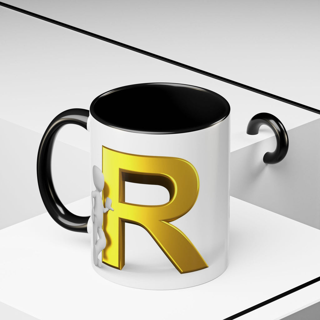 Gold Letter R with 3D Figure Accent Coffee Mug | Monogram Initial Mug