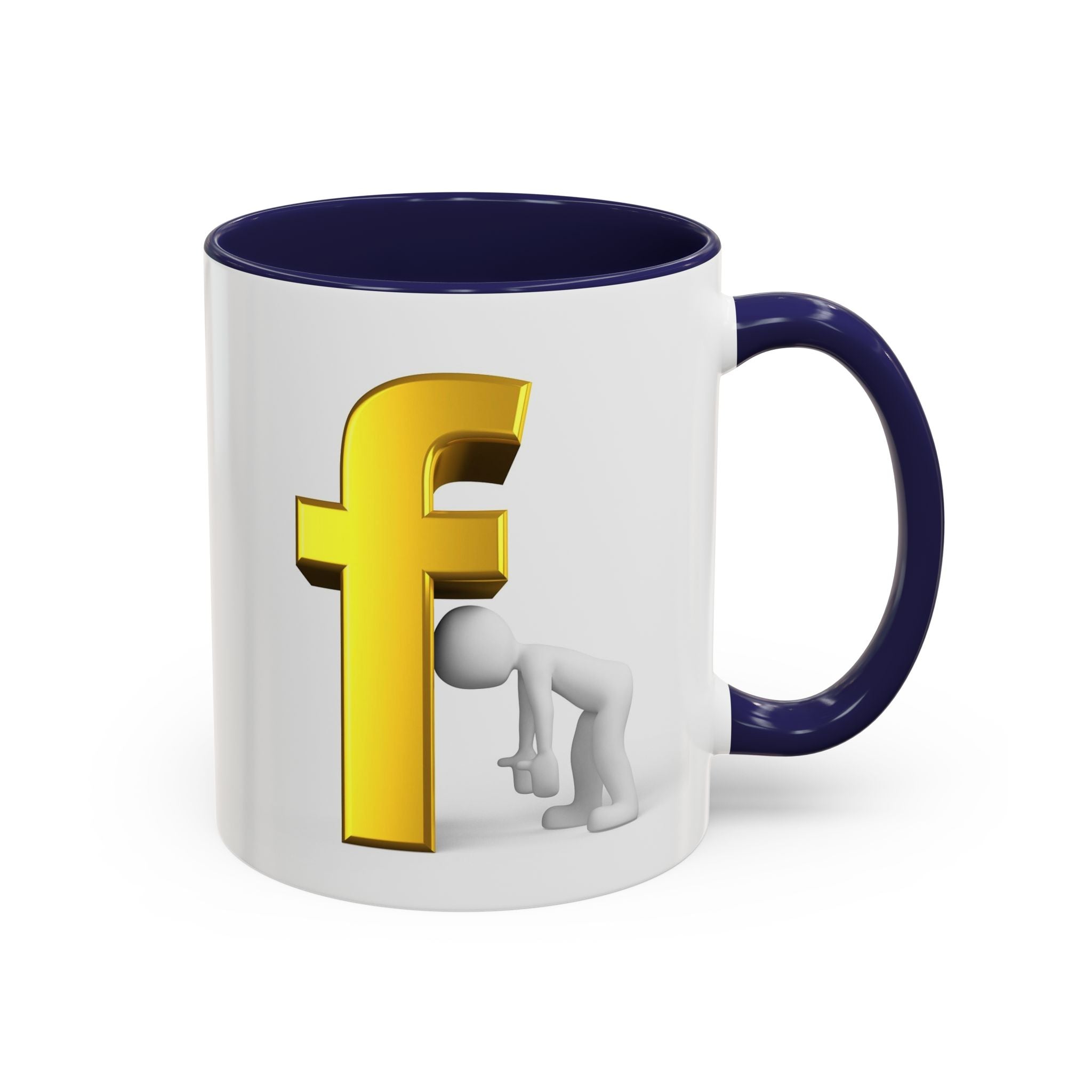 3D Tiny Figure Leaning on Gold Letter F Mug | Accent Coffee Mug